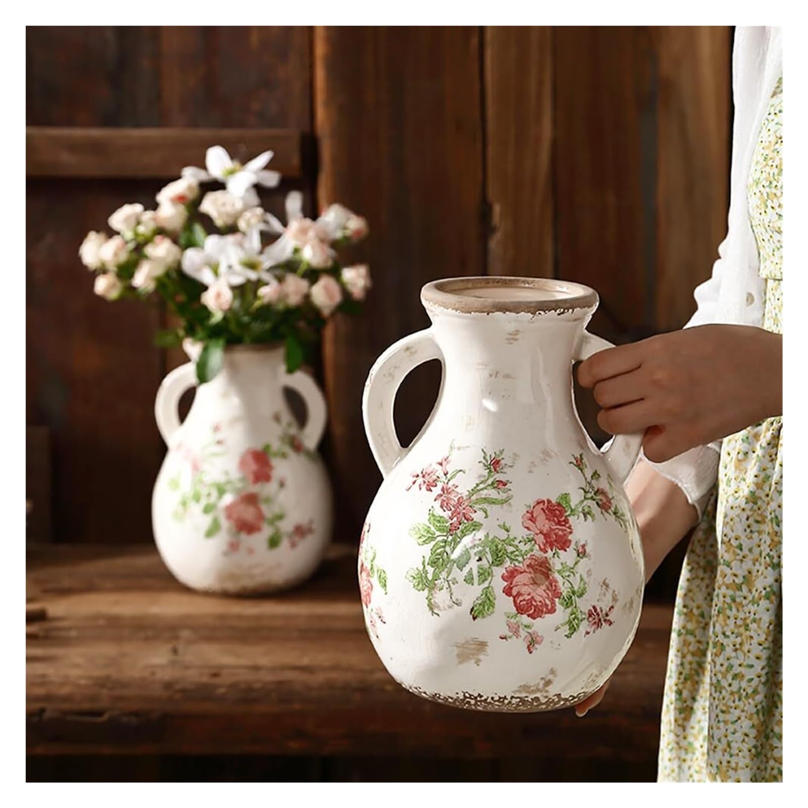 Vase de ferme vintage en céramique A2 idéal pour fleurir une table basse de salon chaleureux