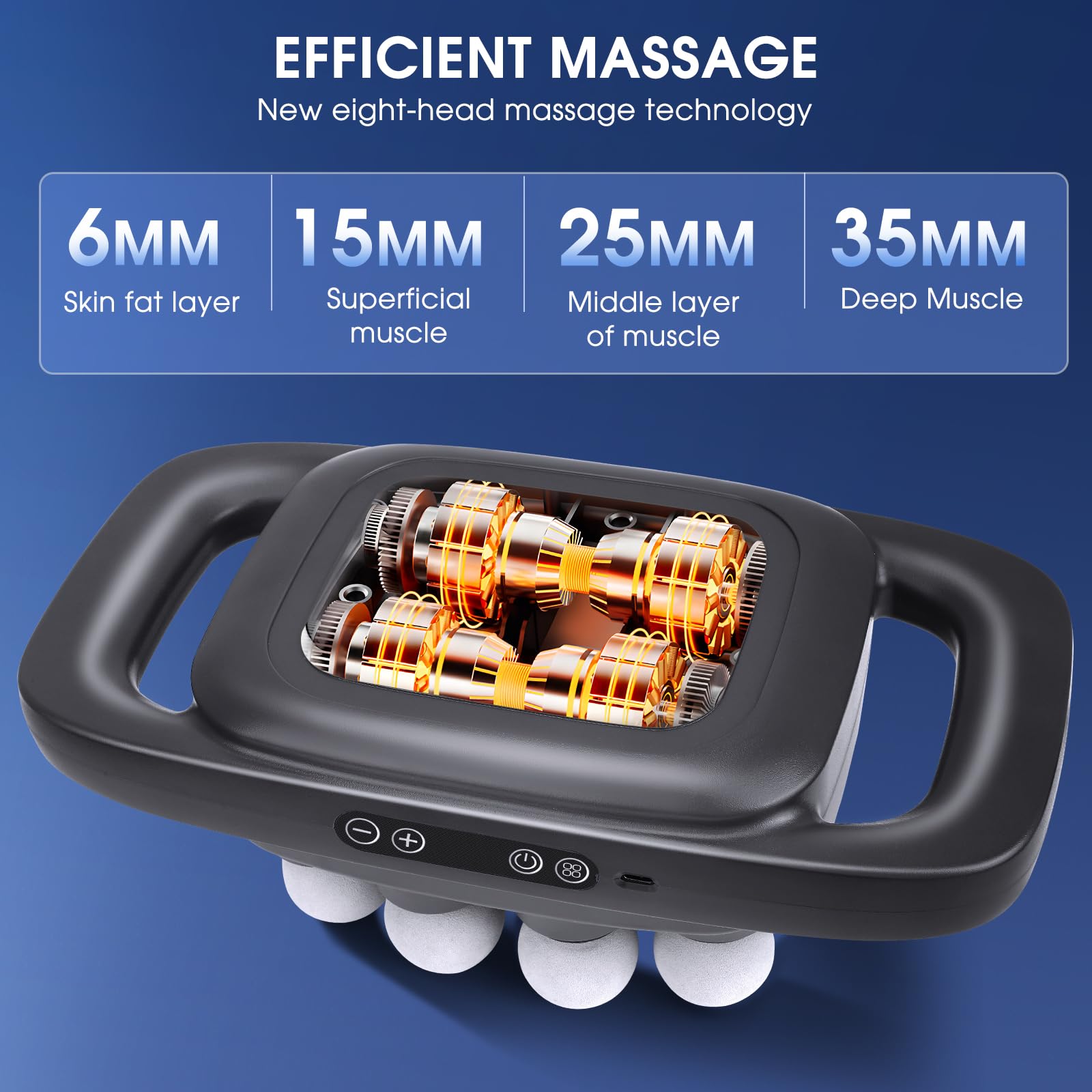 Pistolet de massage 8 Têtes, Appareil de Massage 30 Vitesses Ajustables et 3 Modes de Massage, Pistolet Massant Electrique avec Lumière Rouge pour Dos, Nuque, Jambes, Cuisses, Epaules et Pieds (2)