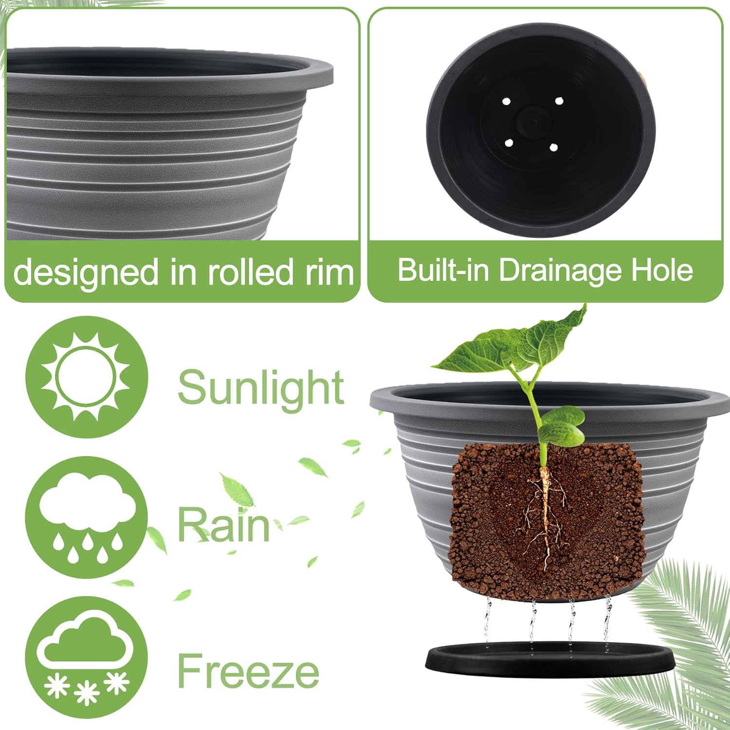 KPUVX Large-Planter-Indoor-Outdoor Plant Pots, 12 inch 3 Pack Plastic Flower Pots with Saucer and Drainage Holes, Retro Antique Imitation Decorative Garden Containers Sets for Houseplant