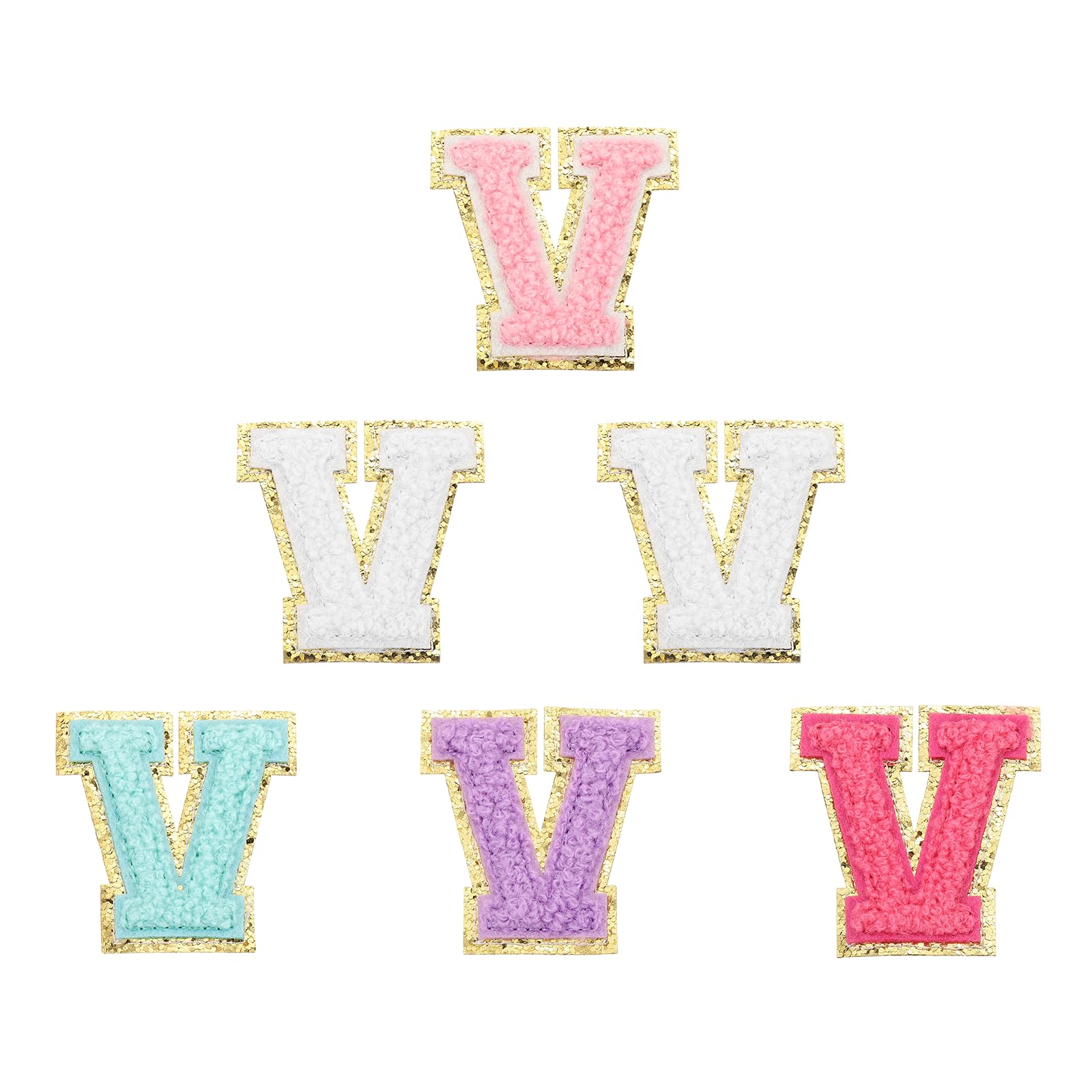 PATIKIL Letters Patches, 6 Pcs Initial Letter V Self-Adhesive Patch Embroidered Fabric 2.2 Inch Alphabet Stickers for Clothes Hats Makeup Bags DIY, Multicolor
