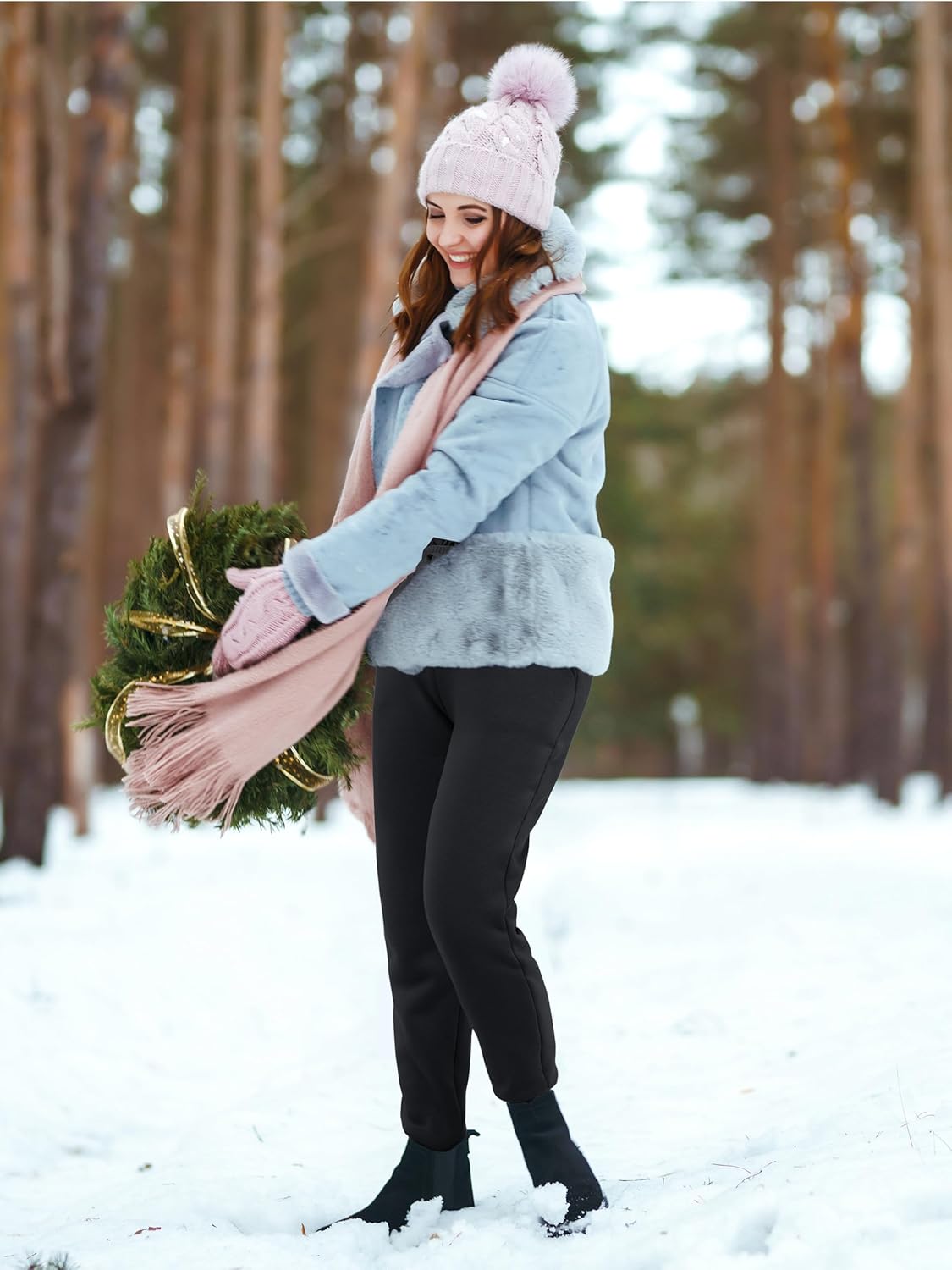 URATOT 2 Pack Women's Sherpa Lined Sweatpants with Pockets Winter Warm Jogger Sweatpants Athletic Fleece Lined Pants - Image 6