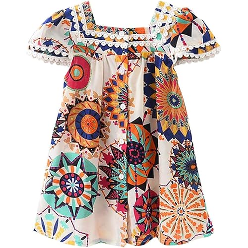 Toddler Girl Dress Bohemia Button Lace Sleeveless Sunflower Floral Princess Toddler Girl Clothes