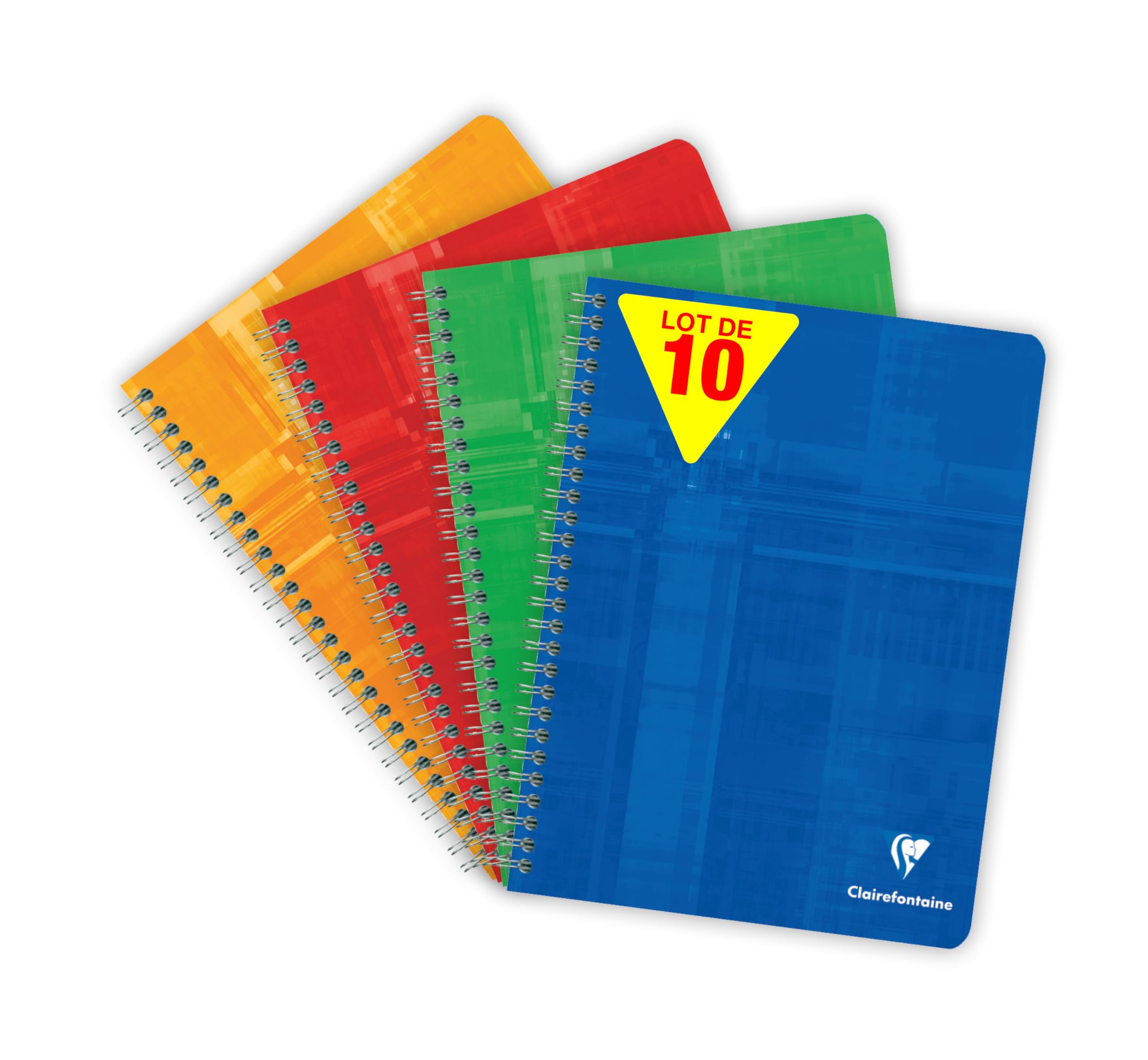 Clairefontaine 8723CPack A Pack of 10 Spiral Notebooks - 17x22 cm - 100 Lined Pages with Margin - White Paper 90 g - Laminated Card Covers Random Ast Colours