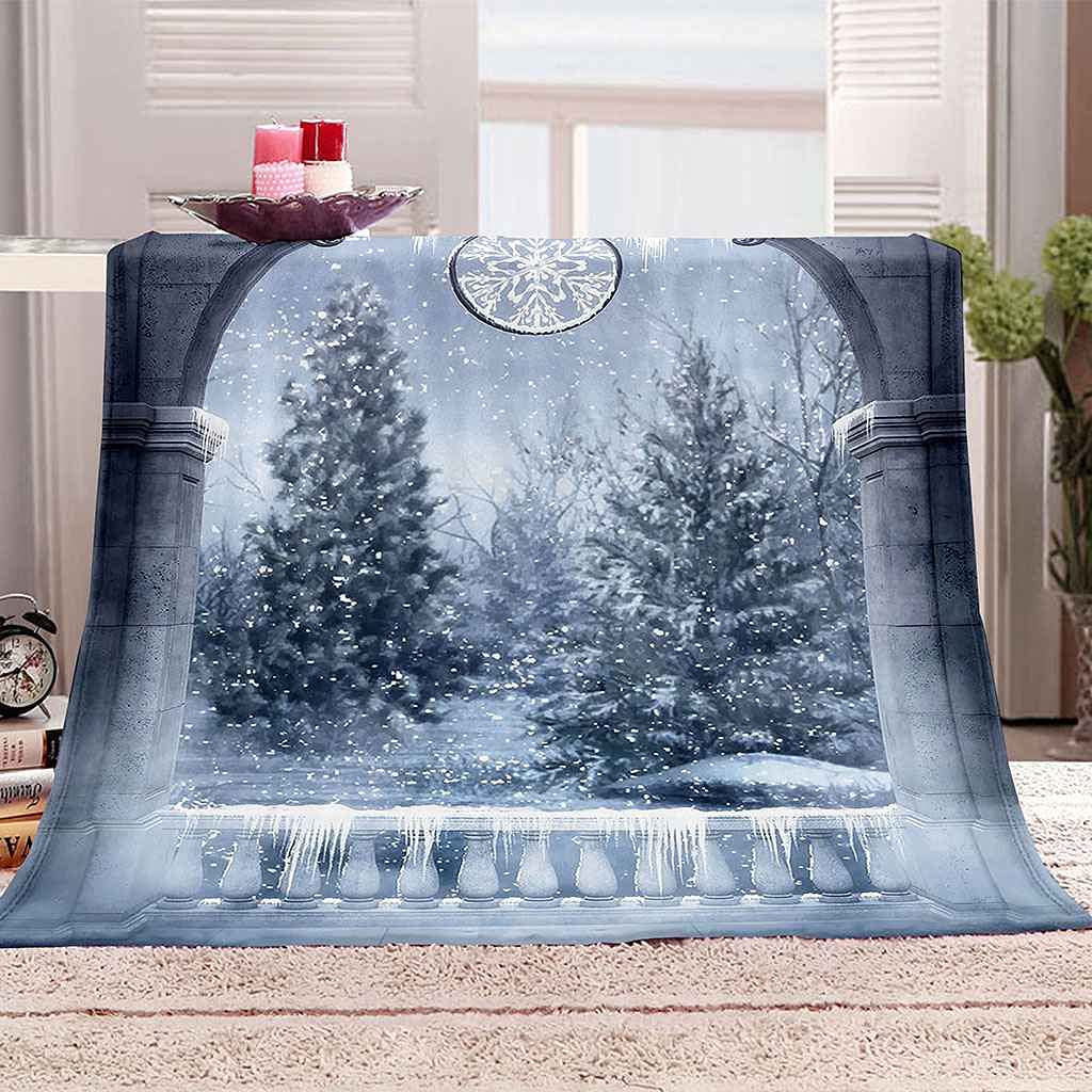 Couverture Polaire Flanelle Cadeau Idéal Hiver Motif Scène de Neige
