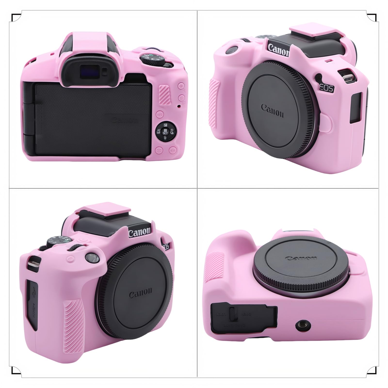 Etui EOS R50, miękkie silikonowe etui ochronne do aparatu Canon EOS R50 EOSR50, do vlogowania, w zestawie 2 ochraniacze ekranu i 1 pasek na nadgarstek, akcesoria do EOS R50, różowe
