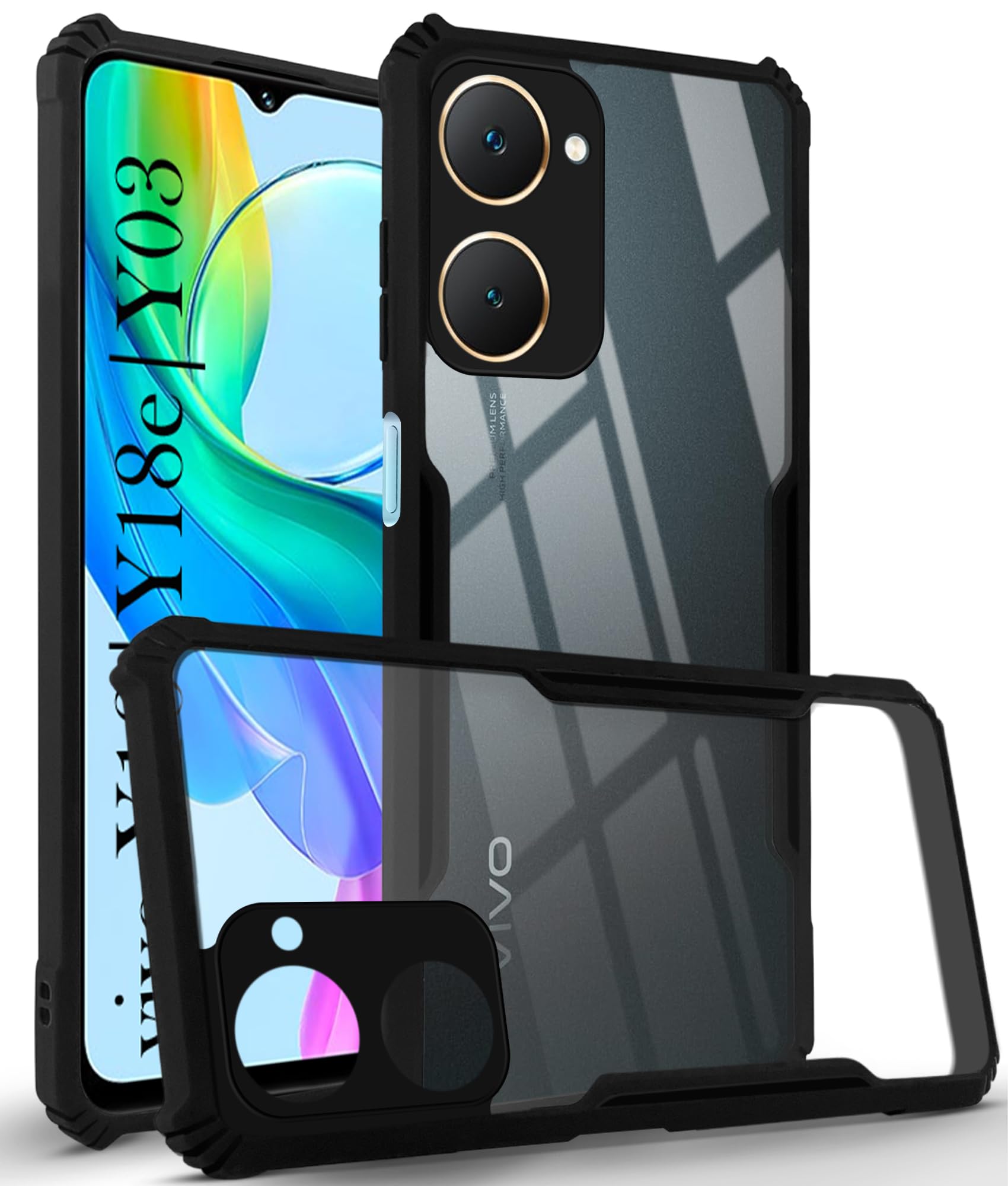 Jkobi Back Cover Case for Vivo Y18 | Vivo Y18e | Vivo Y03 | Vivo Y18i (Shockproof with Polycarbonate Clear Panel | Professional Black) (B0D48W1F5Q) Amazon Price History, Amazon Price Tracker