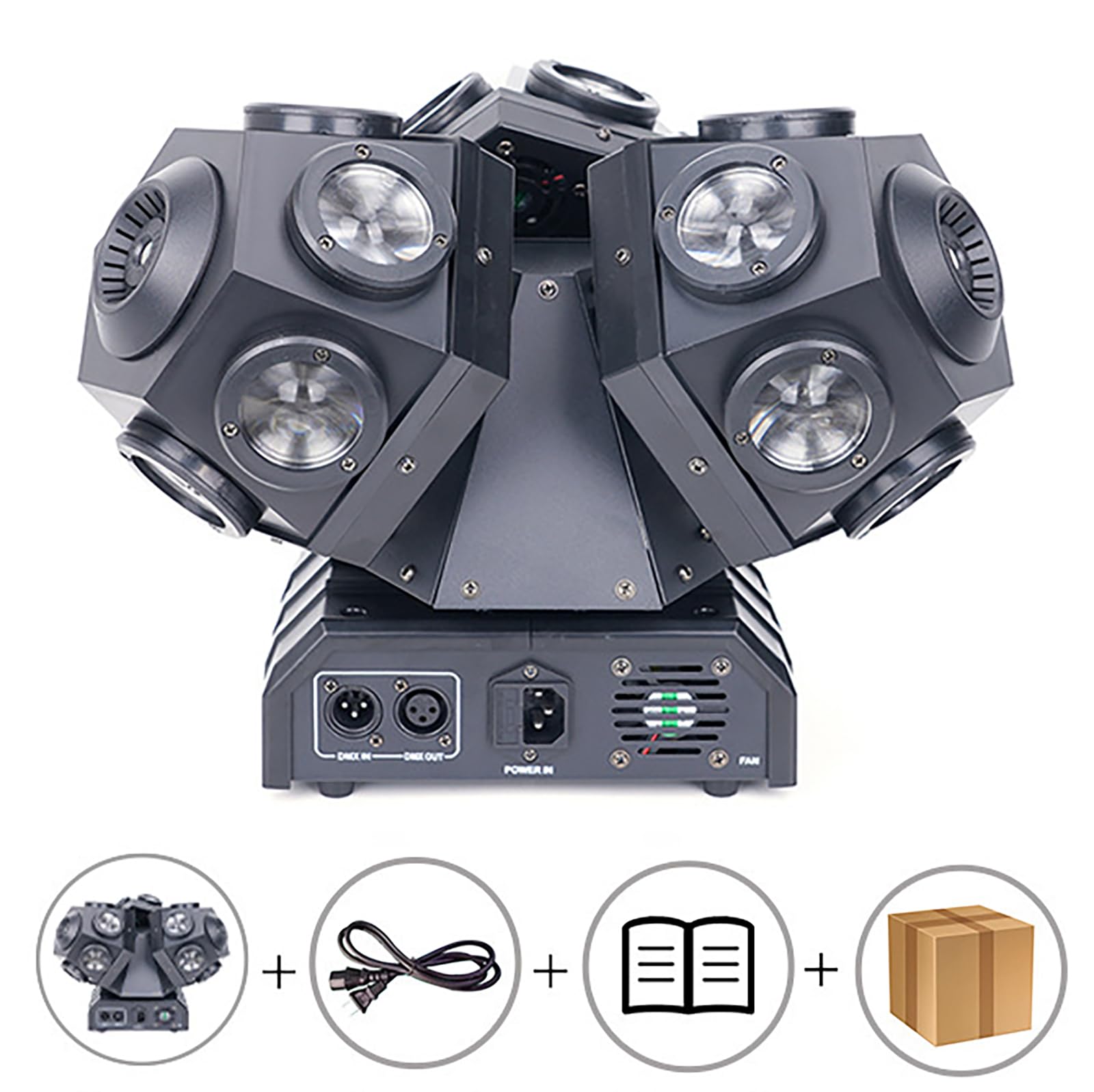 Mini Faretto Muovente da Palco, 18x10W LED Quad RGBW con Effetti di Pattern Rotante a 3 Bracci, Laser Strobo Attivato per KTV DJ Disco Matrimonio Festa Club Bar Spettacolo di Danza