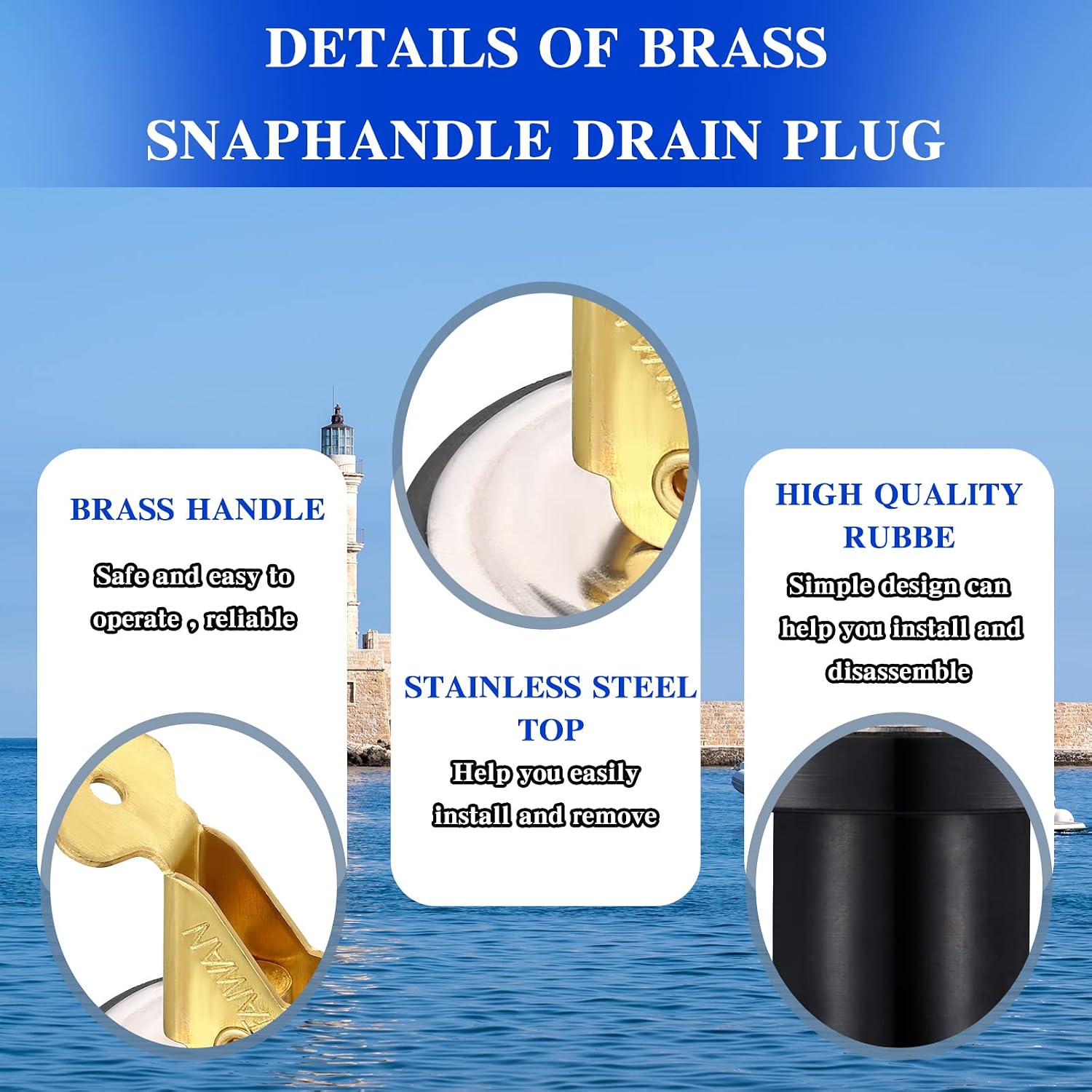 Amyhill 2 Pcs 5/8 Inch Brass Snap Lock Baitwell Plugs Brass Stainless Steel Boat Drain Plug Strong and Sturdy Fine Finish Drain Plug for Boat Yacht Kayak Marine Rust Proof