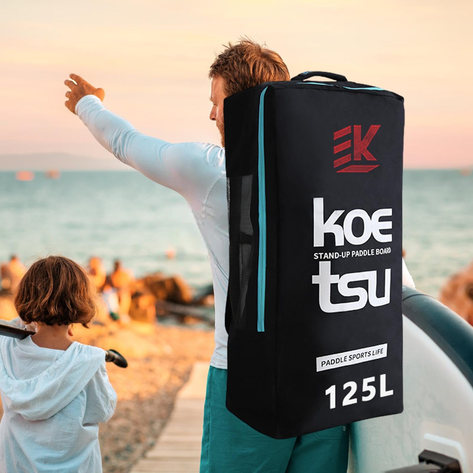 Zaino per paddleboard, 125 l, gonfiabile, impermeabile, con tracolla imbottita, per SU-P, tavola da surf e