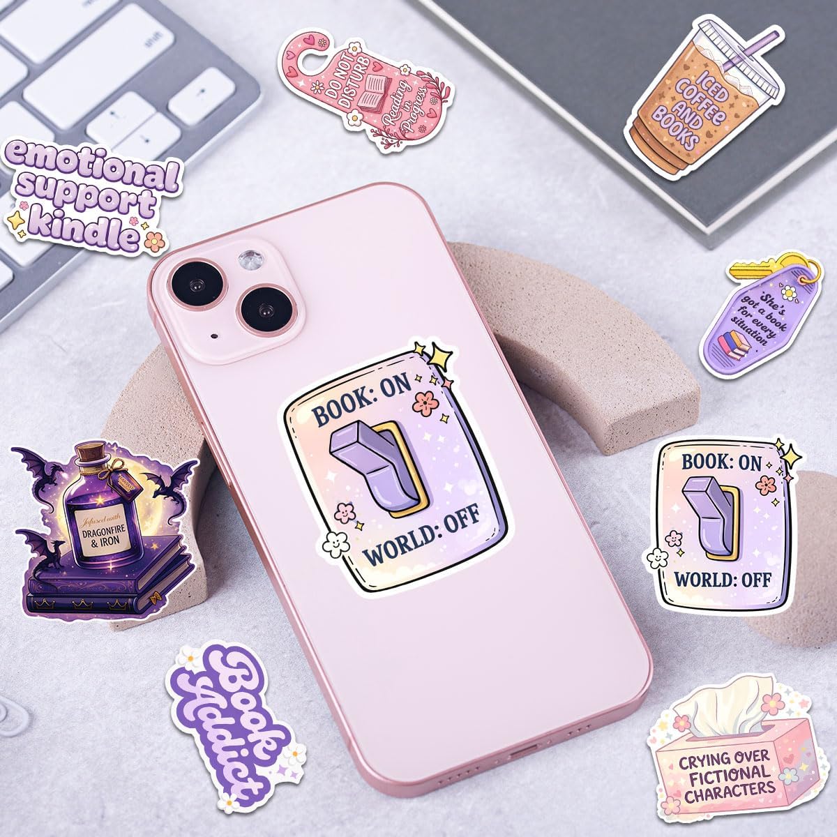 12 Pcs Bookish Fantasy Stickers, Book Lover Reading Stickers, Book Girl Purple Pink Aesthetic Stickers for Readers, Decor for Water Bottle, Laptop, Kindle, iPad, Journal image 3
