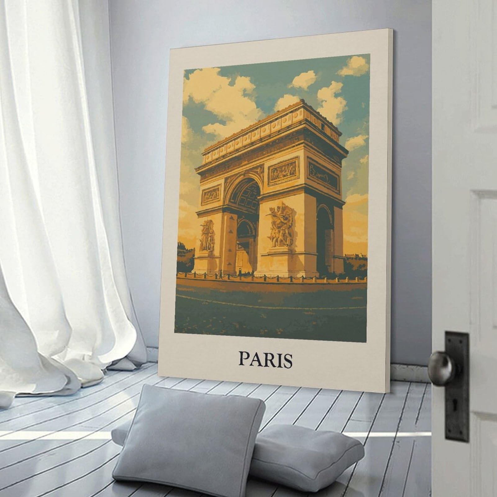 Junmoney Arc De Triomphe Paris Vintage Wall Decor Canvas Print, 24x36inch(60x90cm), for Home Lounge, Bedroom Or Reading Nook, Decorative Artwork for Empty Walls