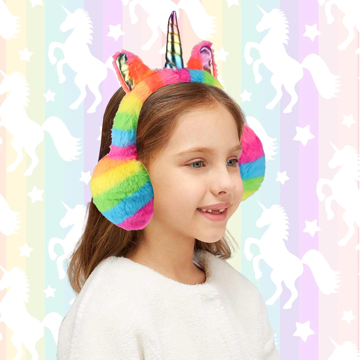 Unicorn Earmuffs for Kids, Foldable Ear Muffs Cute Winter Warm Ear Warmer Plush Ear Covers for Indoor and Outdoor - Image 5