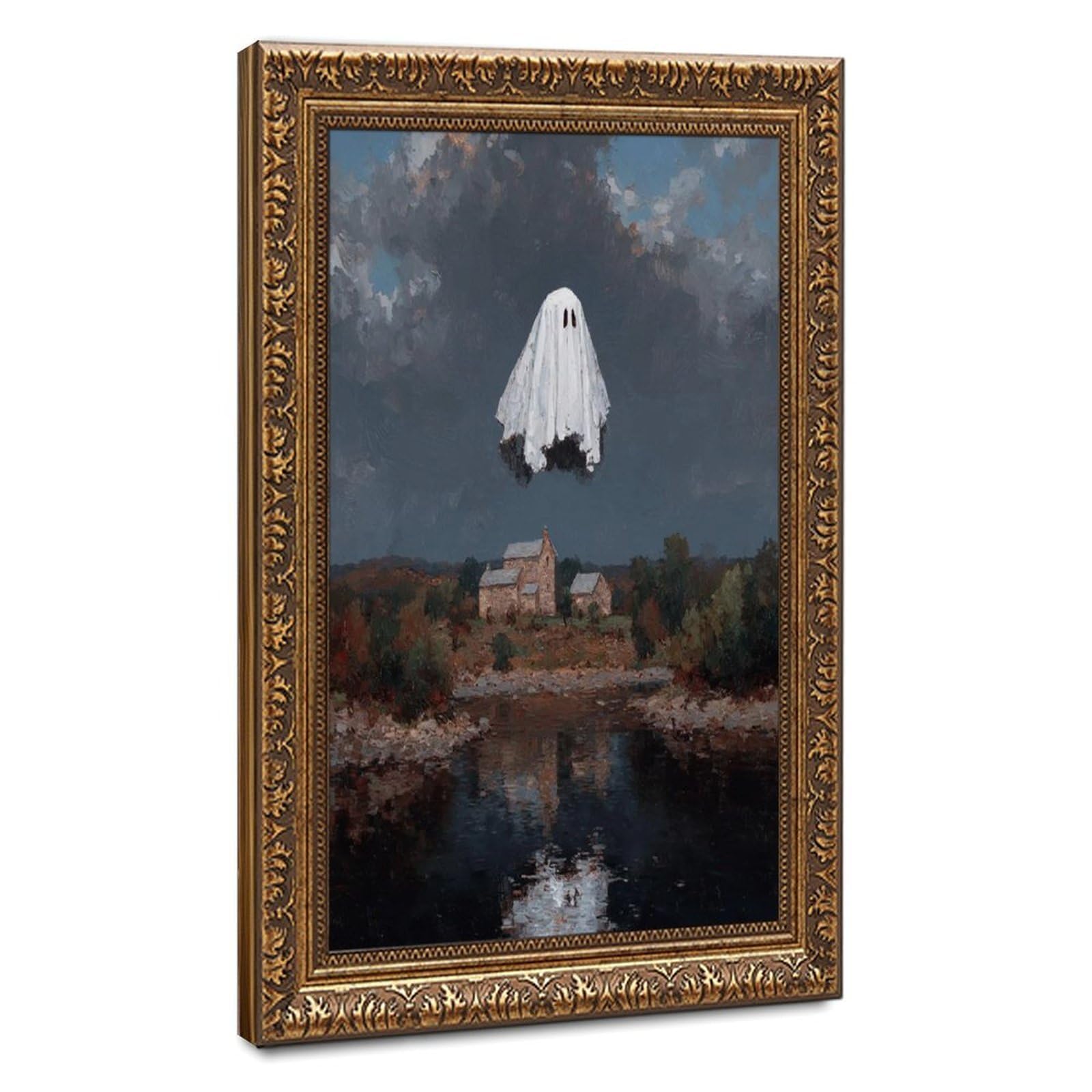 Bareronor Flying Ghost Canvas Poster Bedroom Decor Landscape Office Room Decor Gift 8" L X 12" W