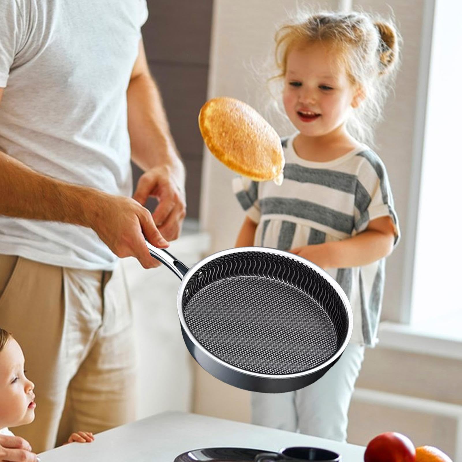 Generisch Poêle à frire antiadhésive en acier inoxydable avec couvercle en verre pour cuisinière, à induction, pour la maison, l'appartement et le restaurant