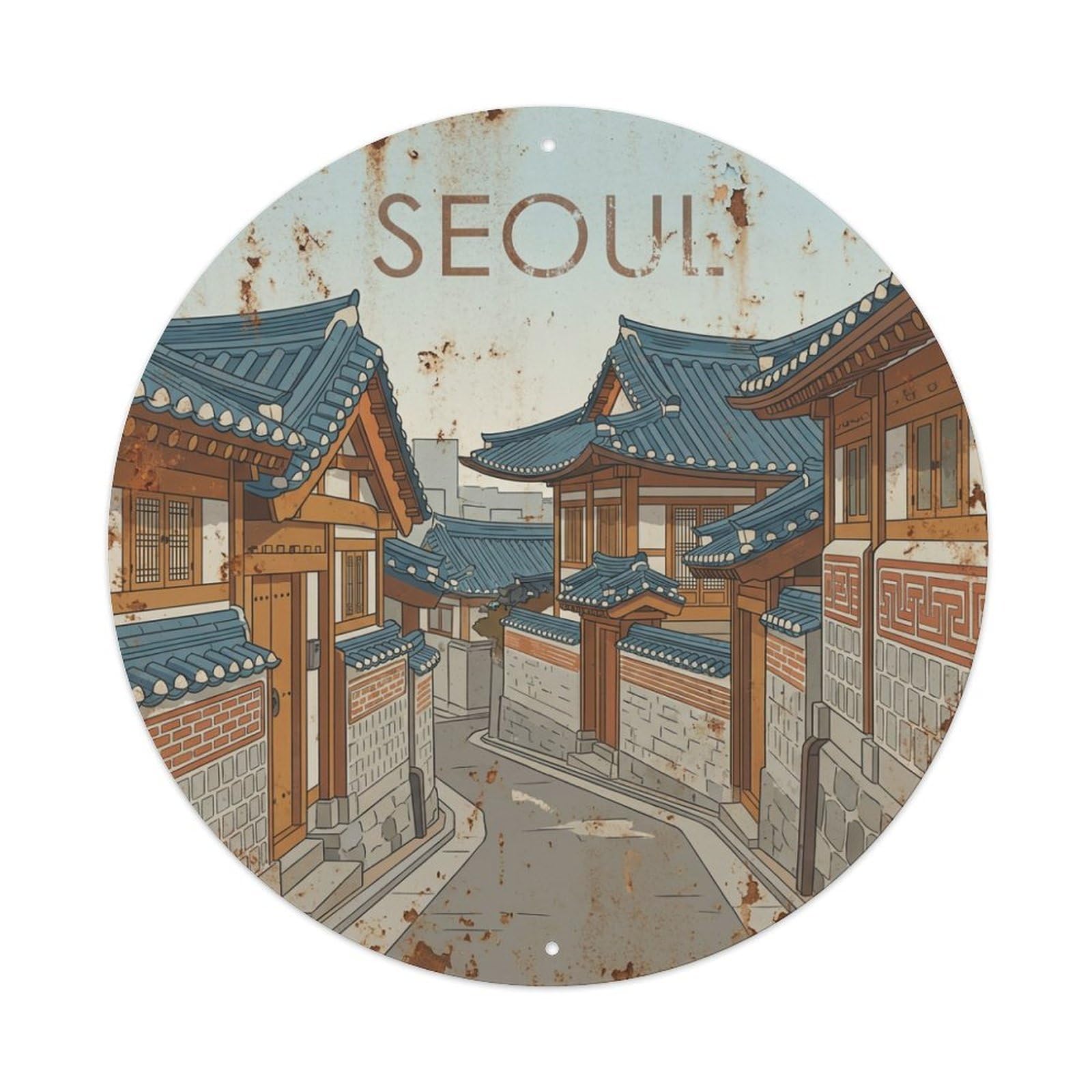 Vintage Travel Seoul Korea Throne Metal Tin Sign