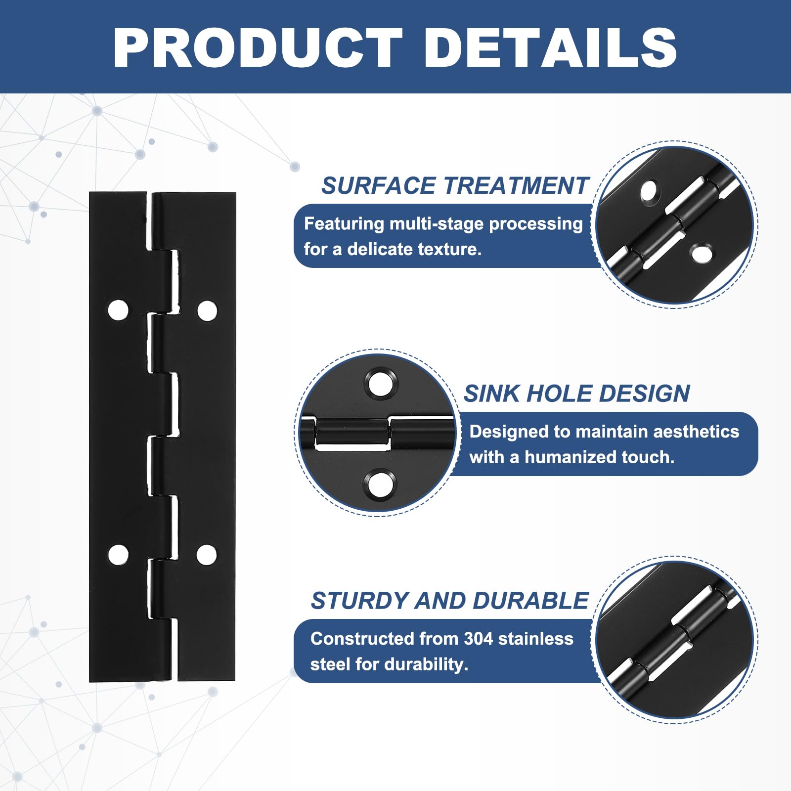 PATIKIL 4x1.2 Inch Piano Hinge,8 Pcs 304 Stainless Steel Continuous Hinge with Holes for Piano Gate Door Wooden Storage Box Cabinet Boat,Black - Image 3