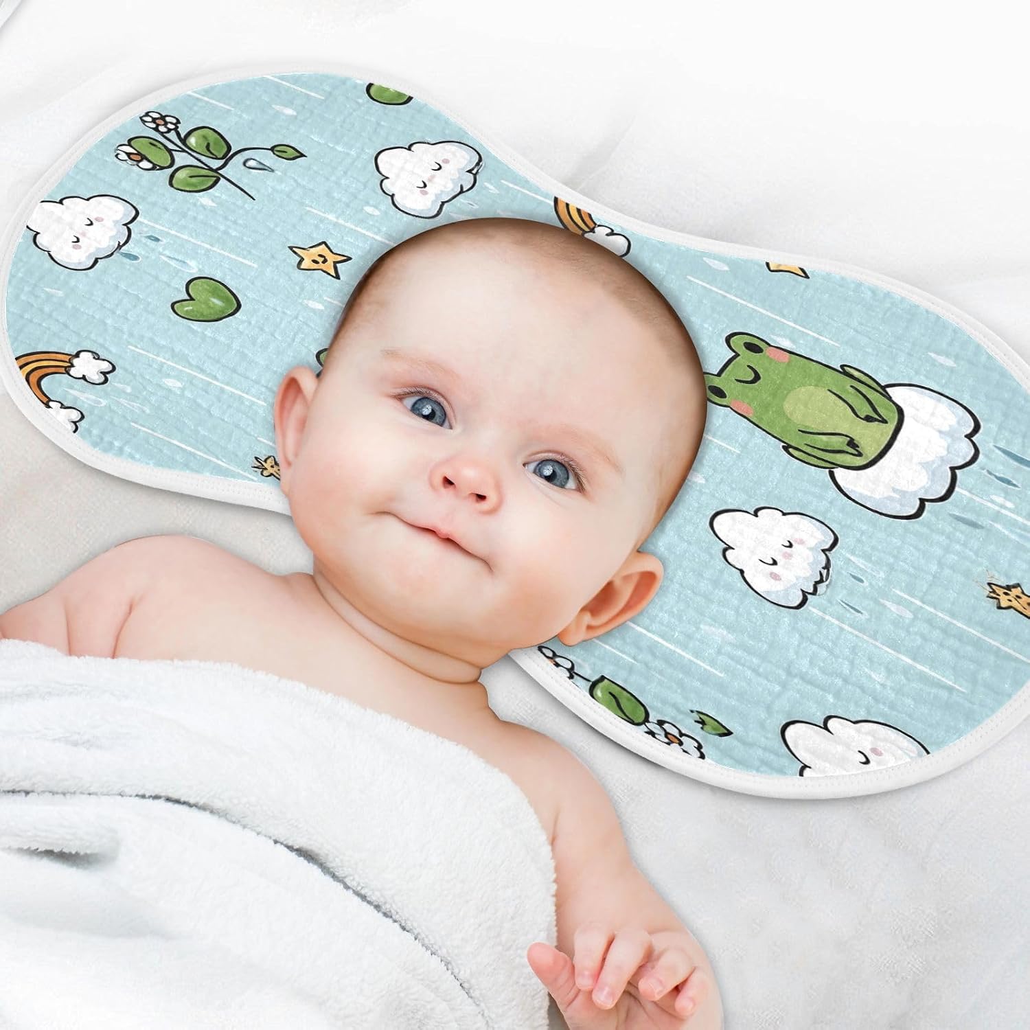 Cartoon Rain Pattern with Frogs Baby Burp Cloths -4Pcs Soft Absorbent Muslin Washcloths Bibs Face Towel for Newborn Boys Girls 22 x 11 Inch