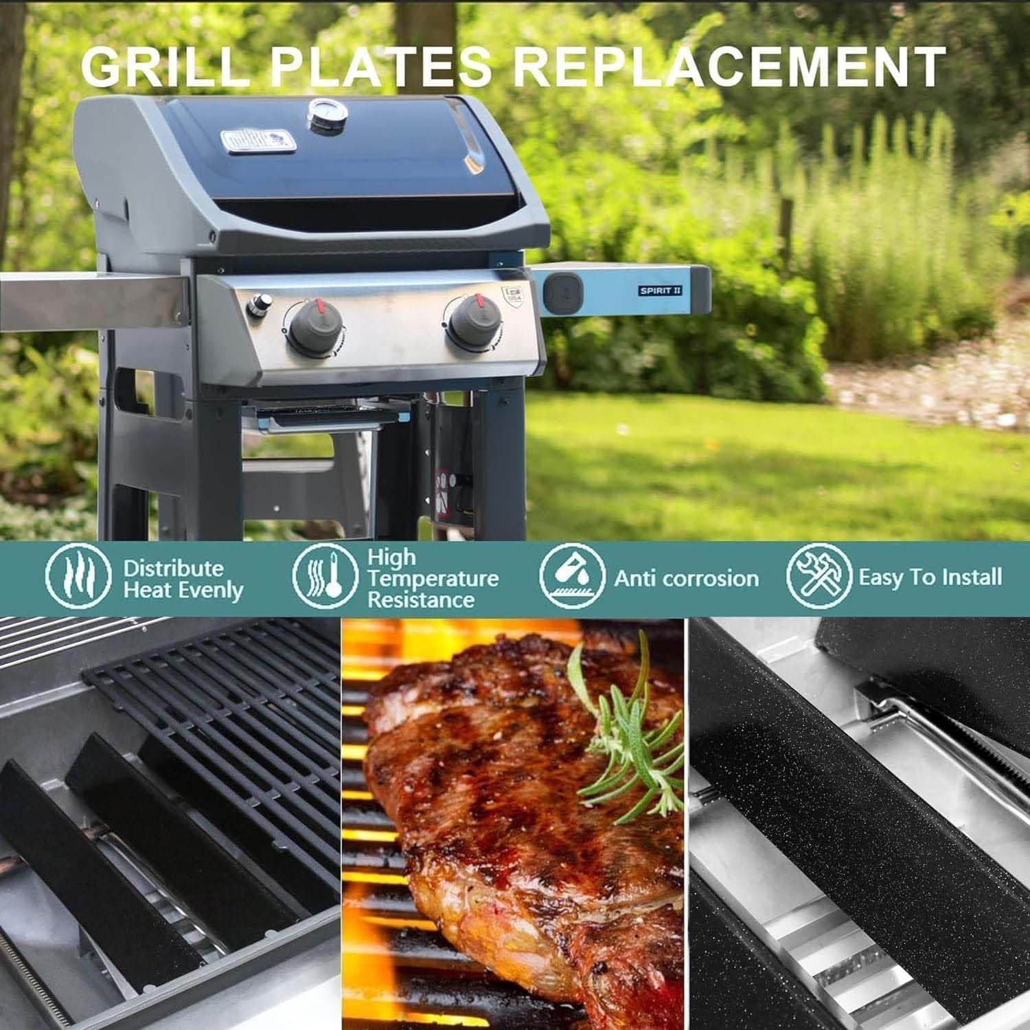 7635 Porzellanemaille Flavorizer Bars für Weber Spirit I & II 200 Series, Spirit E210 S210 E220 S220 (mit vorderen Brennerknöpfen), 38,9CM