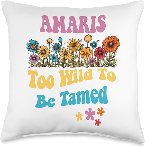 Miniatura 1 de Linda almohada retro con nombre Amaris de flores silvestres para niñas, 16 x 16 pulgadas, multicolor