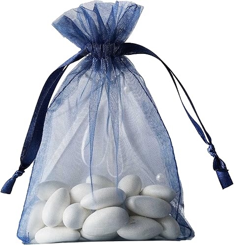 Miniatura 3 de Efavormart - Paquete de 10 bolsas de regalo de organza azul marino con cordón de 4 pulgadas