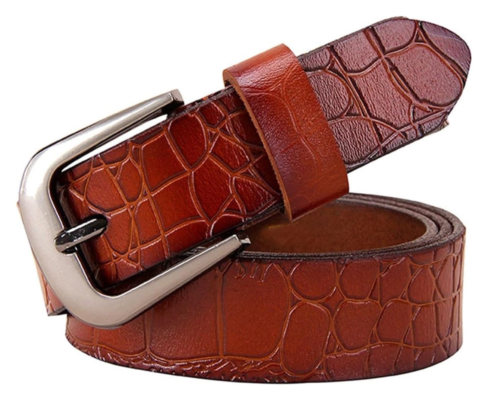 dfEDRd Ladies Waist Belt, 90-115cm Genuine Leather Women Belts Pin Buckle Second Layer Cowhide Crocodile Pattern Woman Waistband(Brown,90)