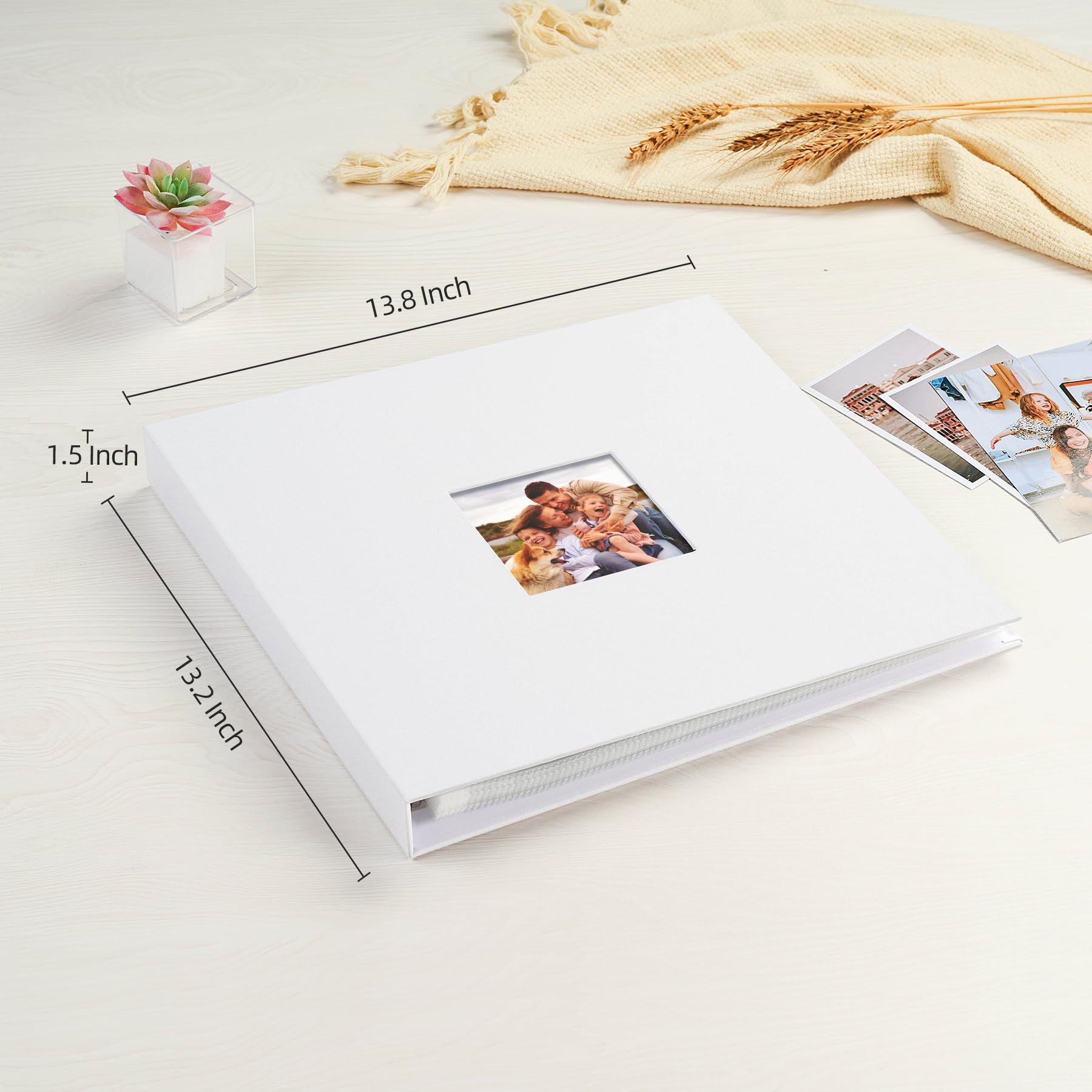 Mublalbum - Album fotografico da 30,5 x 30,5 cm con 40 buste in plastica, 80 pagine, copertina in lino, raccoglitore a 3 anelli per matrimoni, bambini, famiglia e progetti fai da te (bianco)