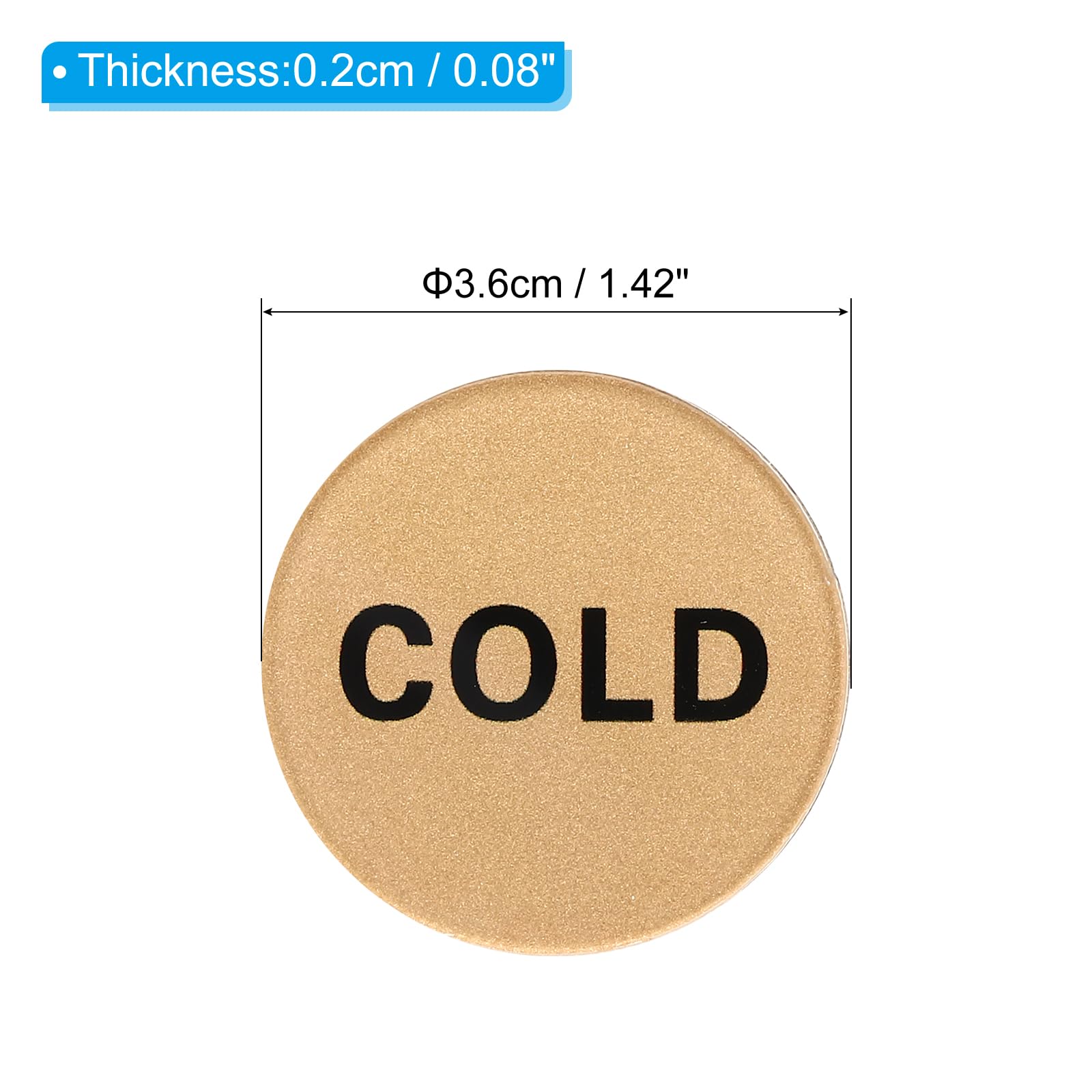 PATIKIL Self Stick Hot/Cold Water Label, 3 works/6 Pack Acrylic Round Shape Sticker Signs for Faucets Sinks Gold - Image 2