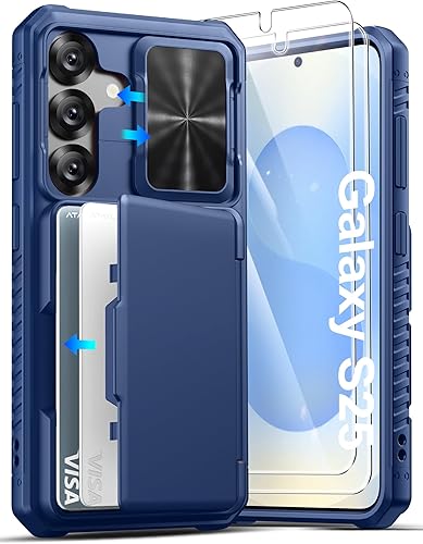 Miniatura 30 de ATATOO Funda para Samsung Galaxy S25 FE, tarjetero integrado (3-5 tarjetas) y cubierta de cámara deslizante y bloqueo RFID, protección de grado