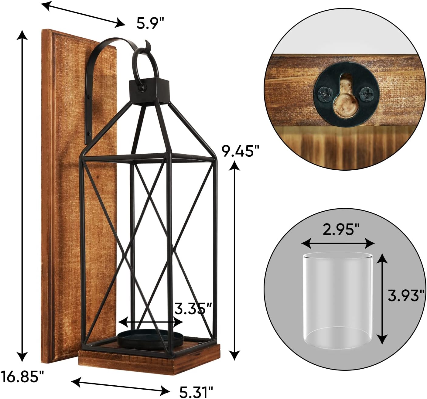 Homemory Wall Candle Sconce, Wood Rustic Candle Holder Decorative Candle Lantern with Glass Holder, Wall Decorations for Living Room, Dining Room (1, Dark Brown)