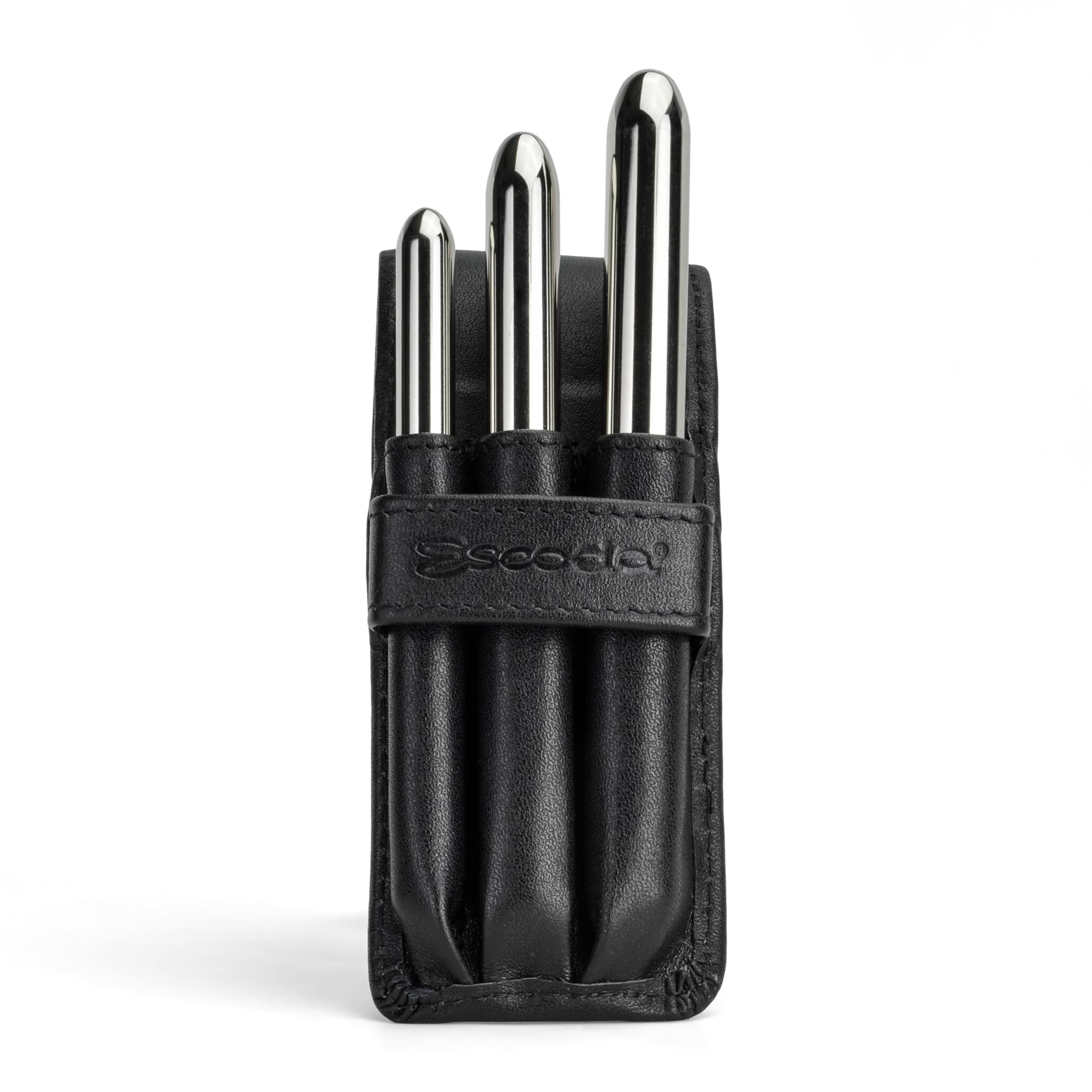 Escoda Perla Series - Set di pennelli da viaggio professionali per acquerelli, con portafoglio in pelle sintetica, 3 pennelli da viaggio luminosi, fibra sintetica bianca Toray