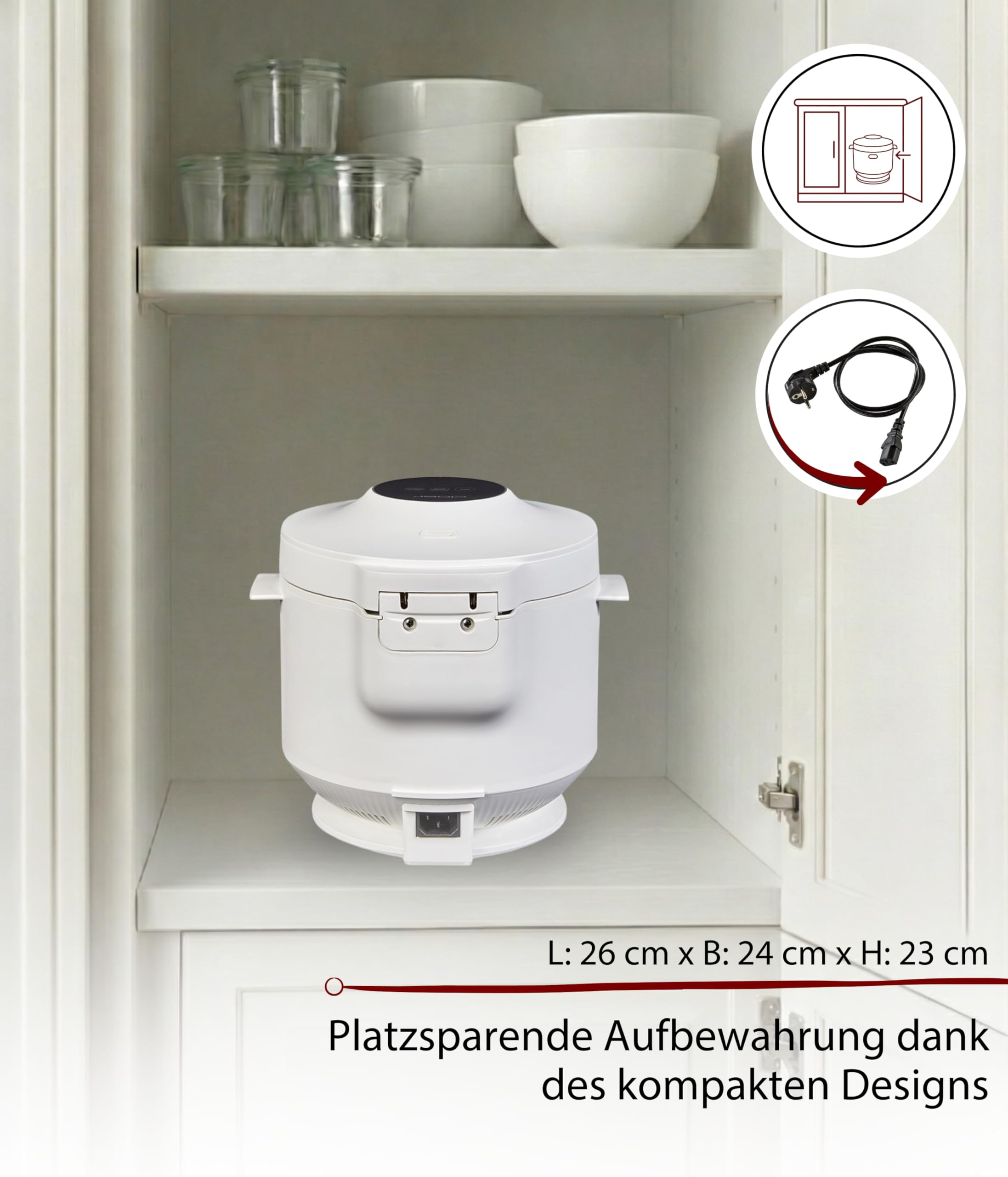 Cloer 6831 Reiskocher mit 1 l Fassungsvermögen, inkl. Dampfaufsatz & spülmaschinengeeignetem Innentopf, 7-Phasen-Technologie, Warmhaltefunktion bis 24 h, Signalton und Wasserstandsanzeige, 350 W