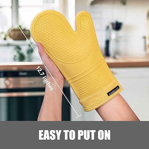 Miniatura 8 de Rorecay Juego de manoplas de horno extralargas y soportes para ollas manoplas de horno de silicona resistentes al calor con mini guantes de horno,