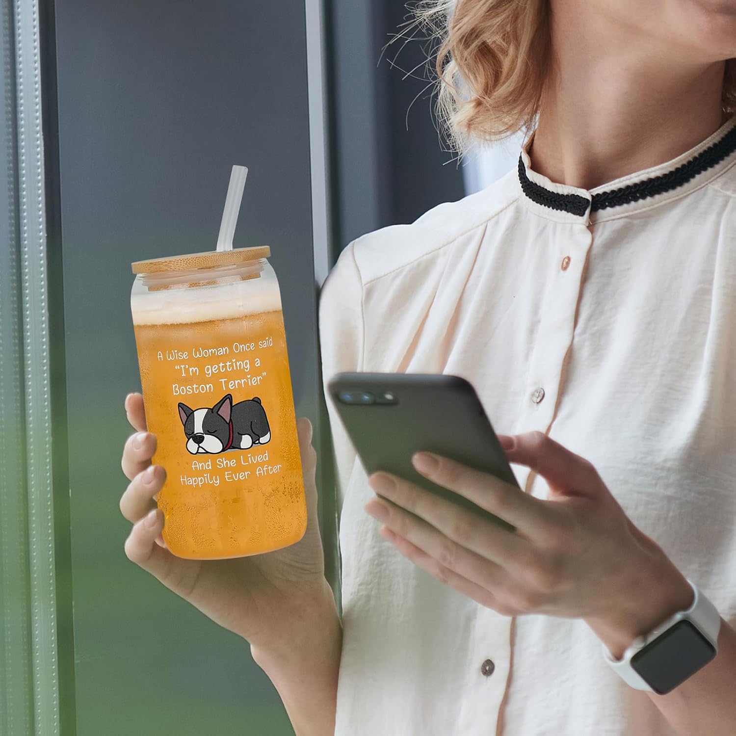 Boston Terrier Gifts for Women - Birthday Christmas Gifts for Boston Terrier Dog Lovers - Dog Mom Dad Owner Gift for Mothers Day - 16oz Glass Cup with Straw Lid for Home Office Outdoor Use - Image 4