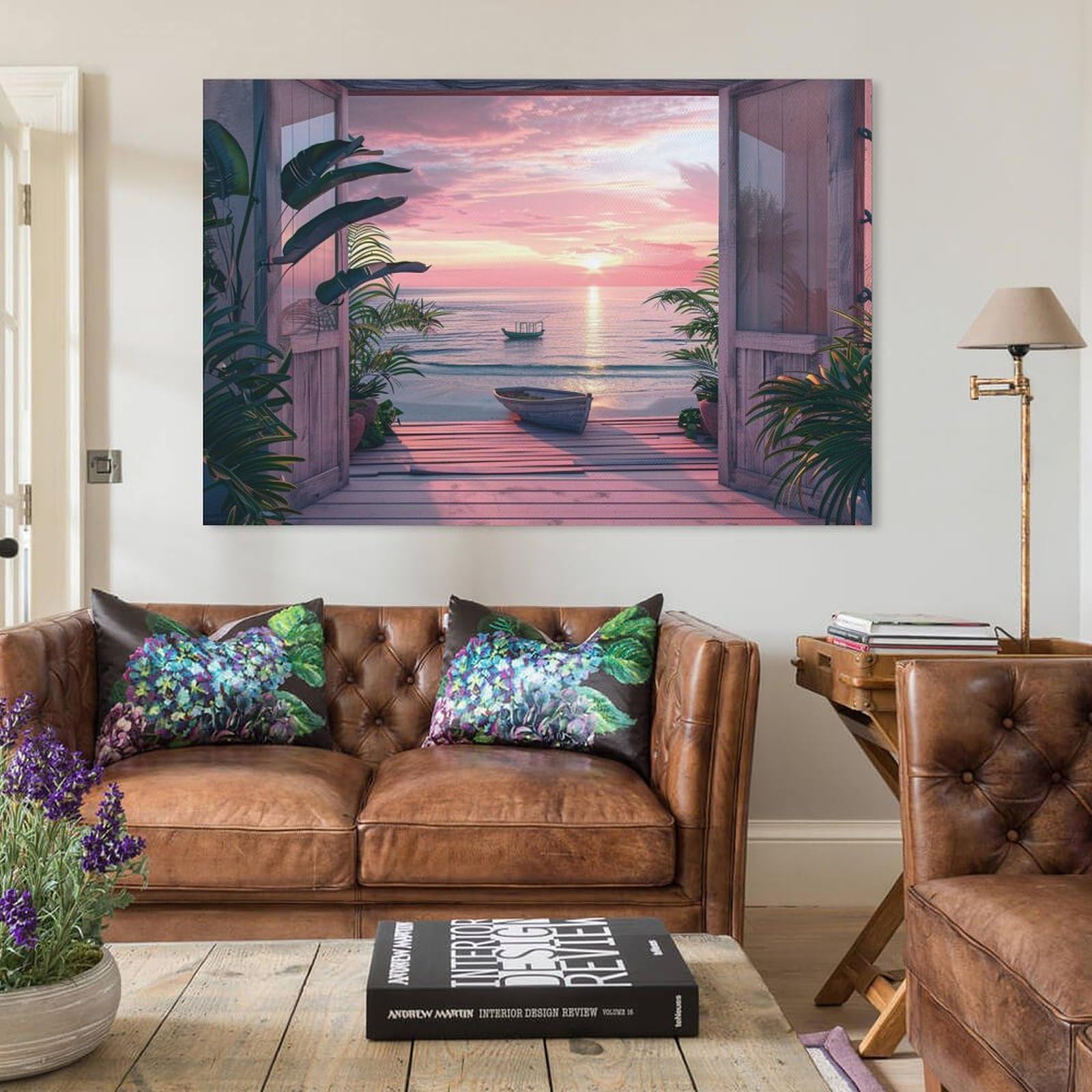 Amazon.co.jp: 絵画 ドアの外には美しい海の景色インテリア 絵画