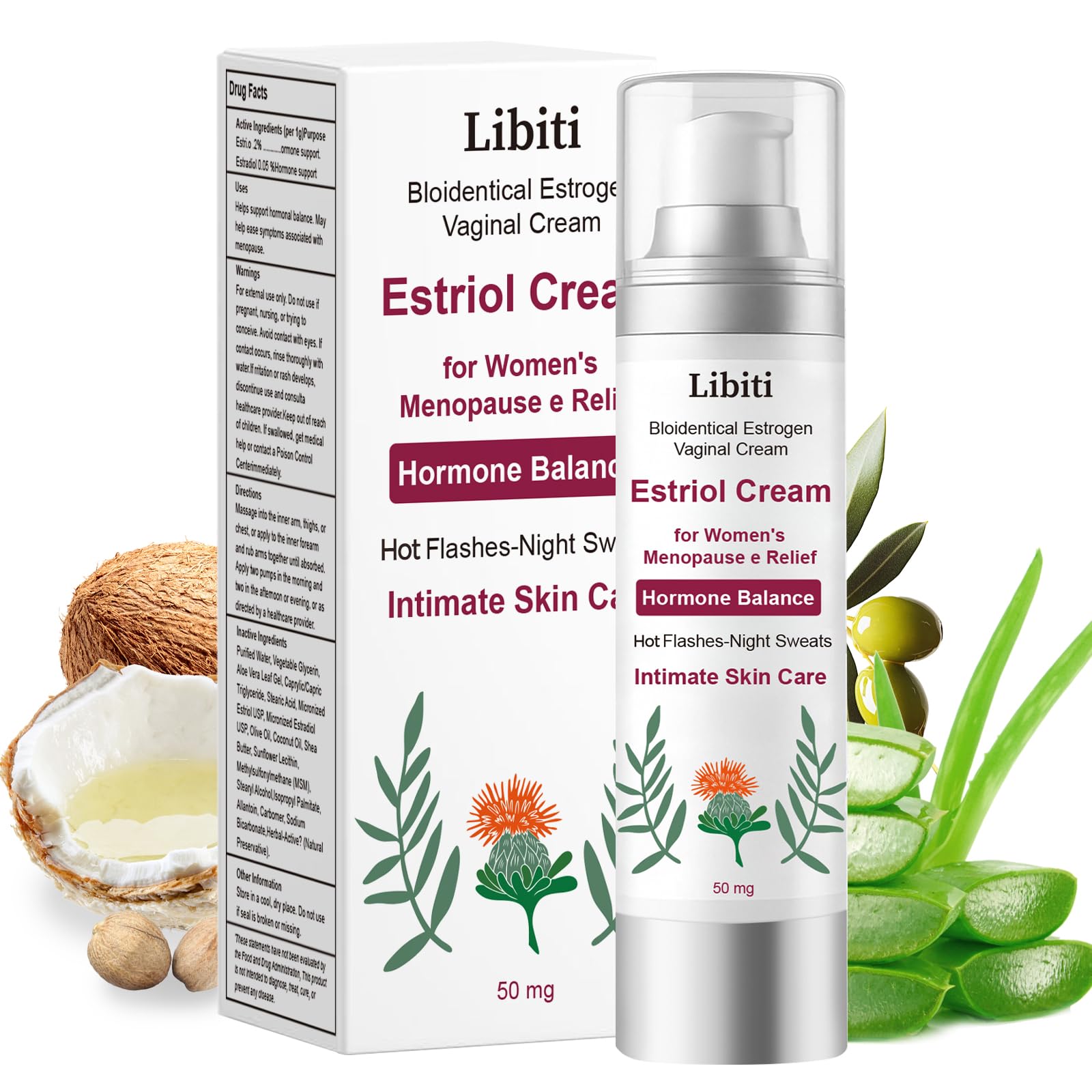 Estriol Cream for Women, Silky Peach Vaginal Estrogen Cream, Menopause Relief: Hormone Balance, Treat Night Sweats, Hot Flashes, and Care for Intimate Skin, 50g