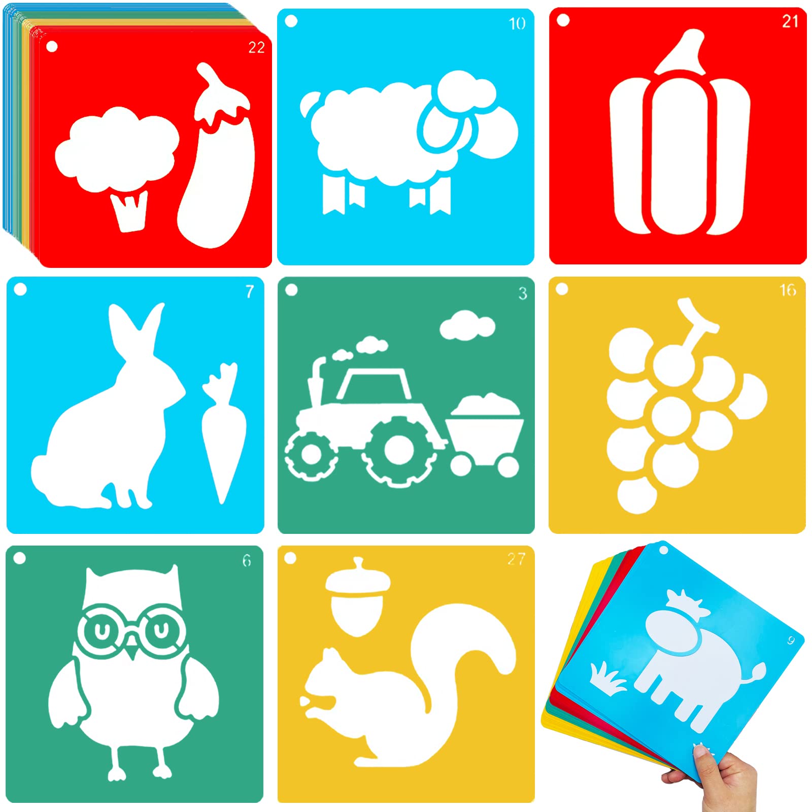 Kaemi 30pcs Drawing Stencils for Kids Painting Large Stencils Reusable Art Stencils Washable Stencil Set (7.87inch*7.87inch)