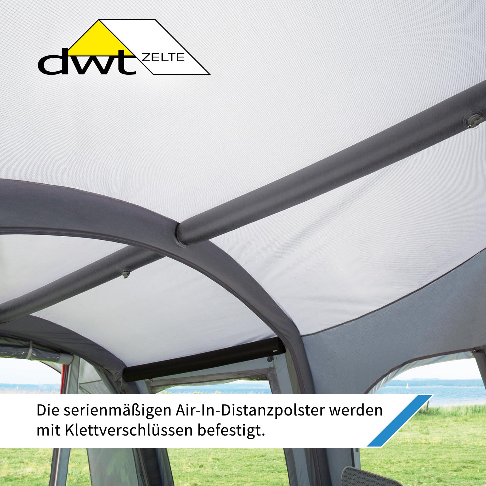 DWT aufblasbares Vorzelt Wohnwagen, Bella Air HQ, 340x280+80cm, leichtes Tunnelzelt mit Luftkammern inkl. Luftpumpe und Abspannmaterial