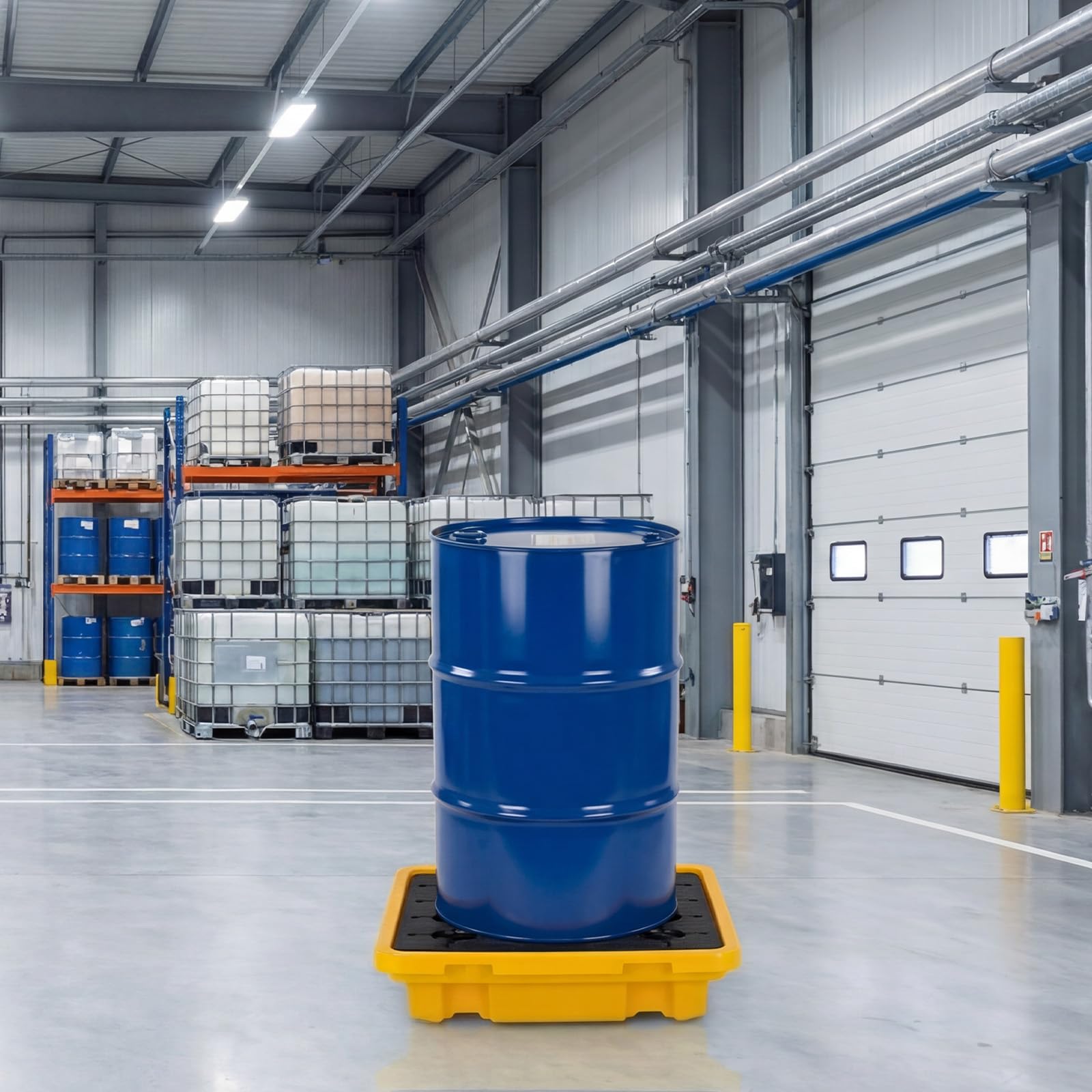 VEVOR Palette de Rétention pour 1 Fût, Bac de Rétention avec Caillebotis et Drain, Plateforme de Déversement en PEHD à Profil Bas, Capacité 43,2 L, Charge Maximale 700 kg, 670x675x150 mm, Jaune