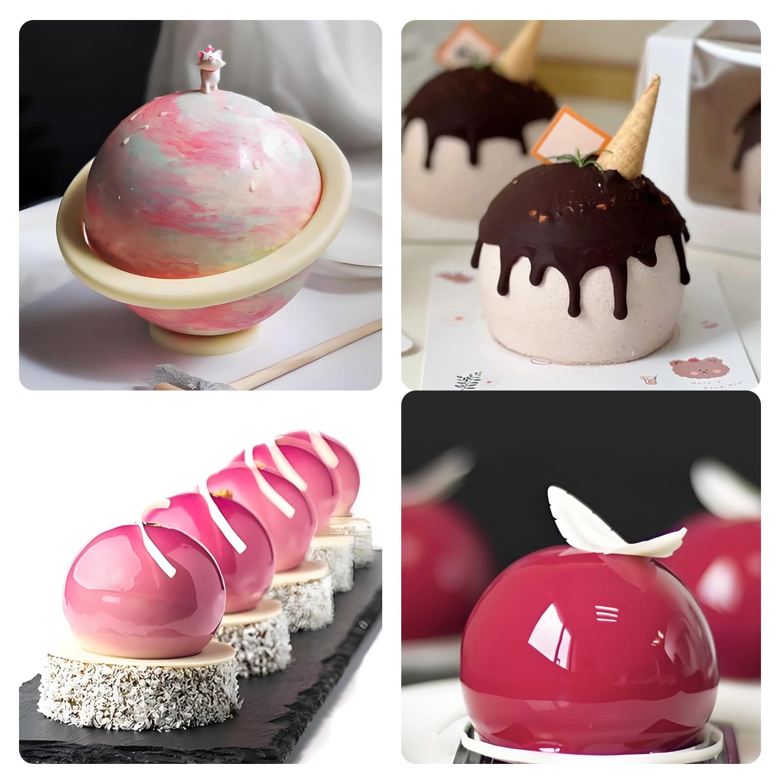 Sphere - Molde de silicona para tartas, moldes de mousse 3D para hornear, postres franceses, chocolate, fondant, caramelos, trufas, cupcakes, gelatina, pudín, jabón de hielo (8 cavidades)