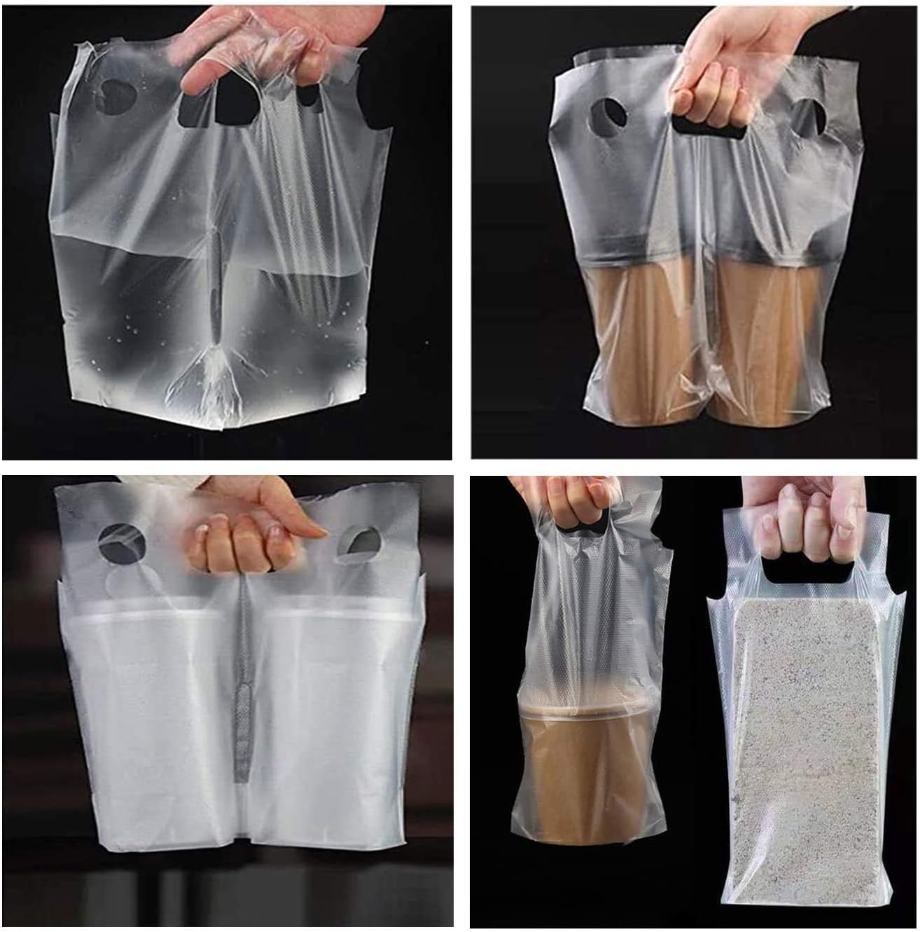EGV 100PCS Clear Handle Drink Drinking Poly Plastic Packaging Bags,Drink Carrier, for Delivery Take Out Cup Holder Bar Restaurant Coffee Shop Supplies Cup Carriers (16x28cm) - Image 8