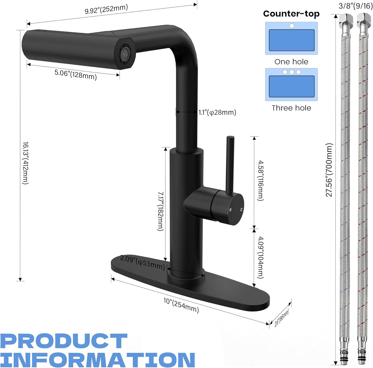 Black Kitchen Faucets with Pull Down Sprayer,High Arc Waterfall Kitchen Faucet, 4 in 1 Stainless Steel Single Lever Handle Kitchen Faucets with 4 Modes, Commercial Utility Kitchen Sink Faucet