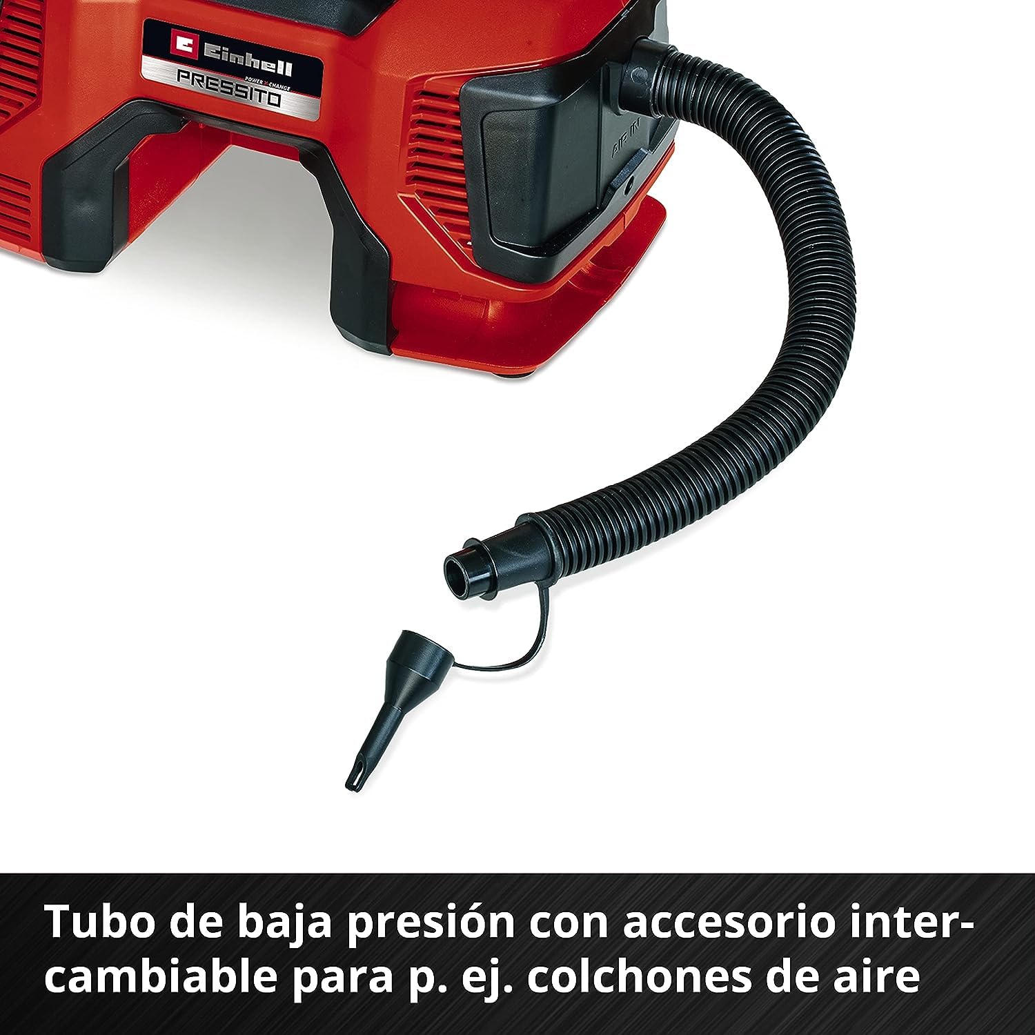 Einhell Compresor con batería PRESSITO 18/21 Power X-Change (iones de Li, 18V, bomba de alta y baja presión, indicador de presión digital, función de apagado de auto, sin batería ni cargador)