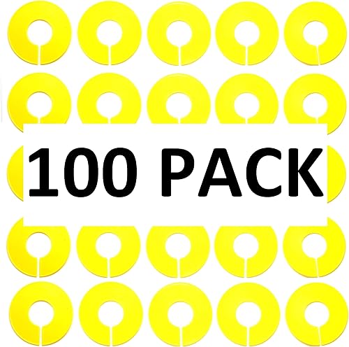 Divisores de tamaño de estante en blanco redondos amarillos de plástico, paquete múltiple (100)
