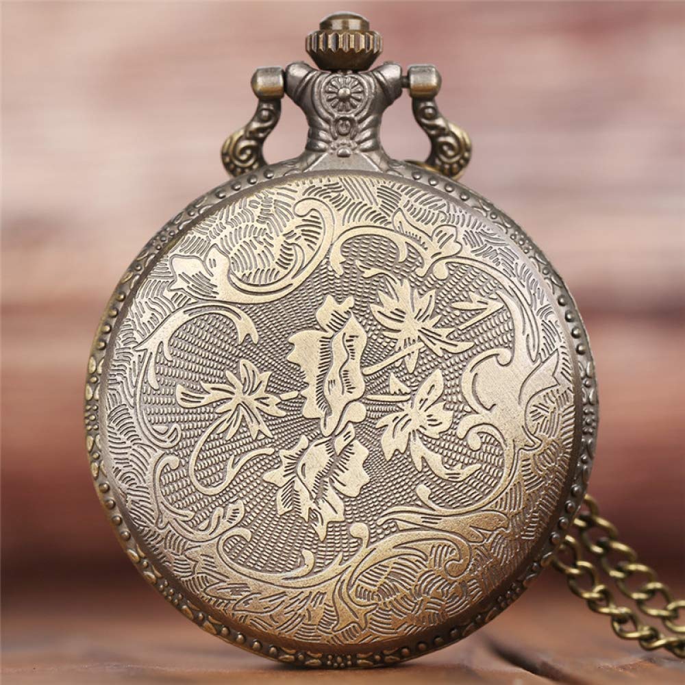 Reloj de Bolsillo Retro Bronce Reloj de Bolsillo Hombres Mujeres Moda Colgante Animal Reloj de Cuarzo con Collar Cadena Mejor Regalo (Bronze)