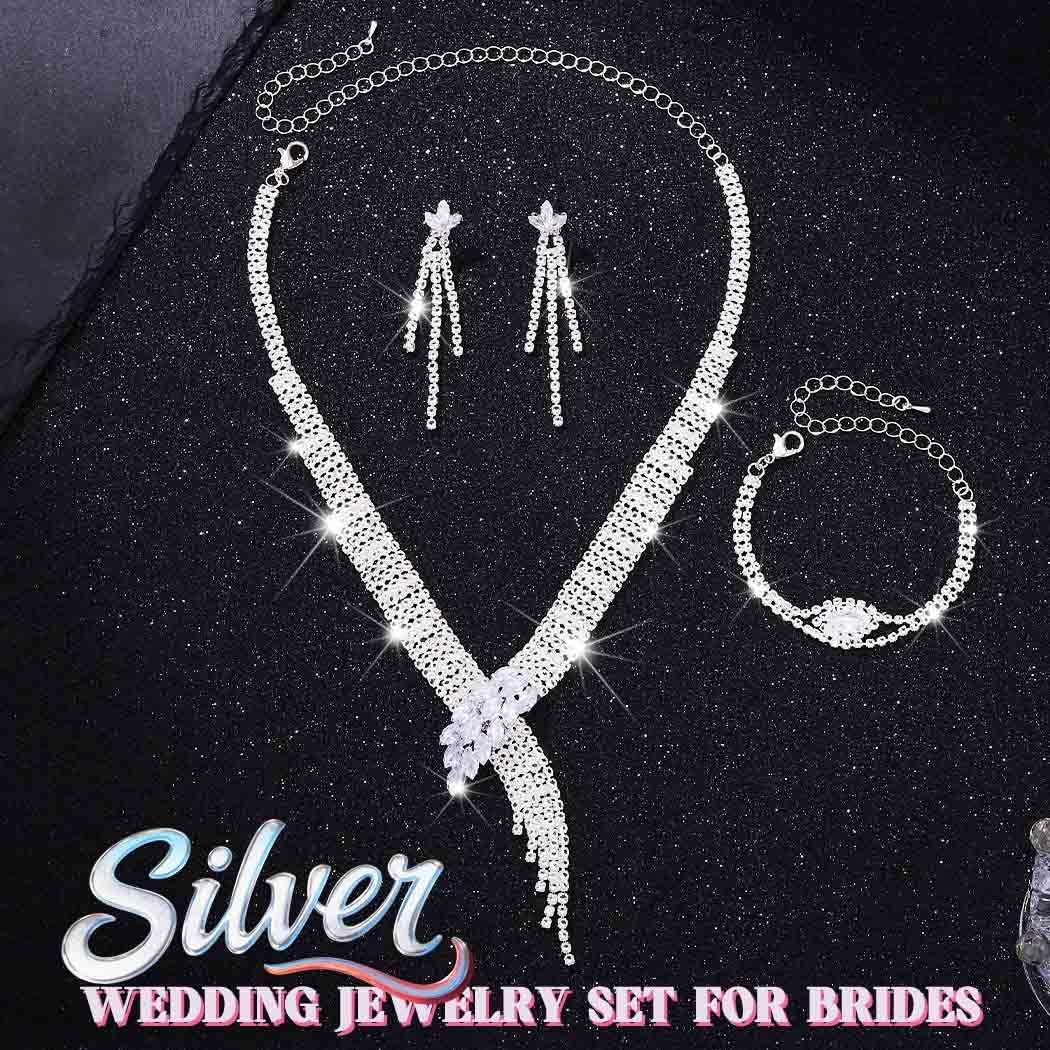 Sixexey Rhinestone Bridal Jewelry Set Prom Necklace Earrings Sparkly Wedding Jewelry Accessories for Women