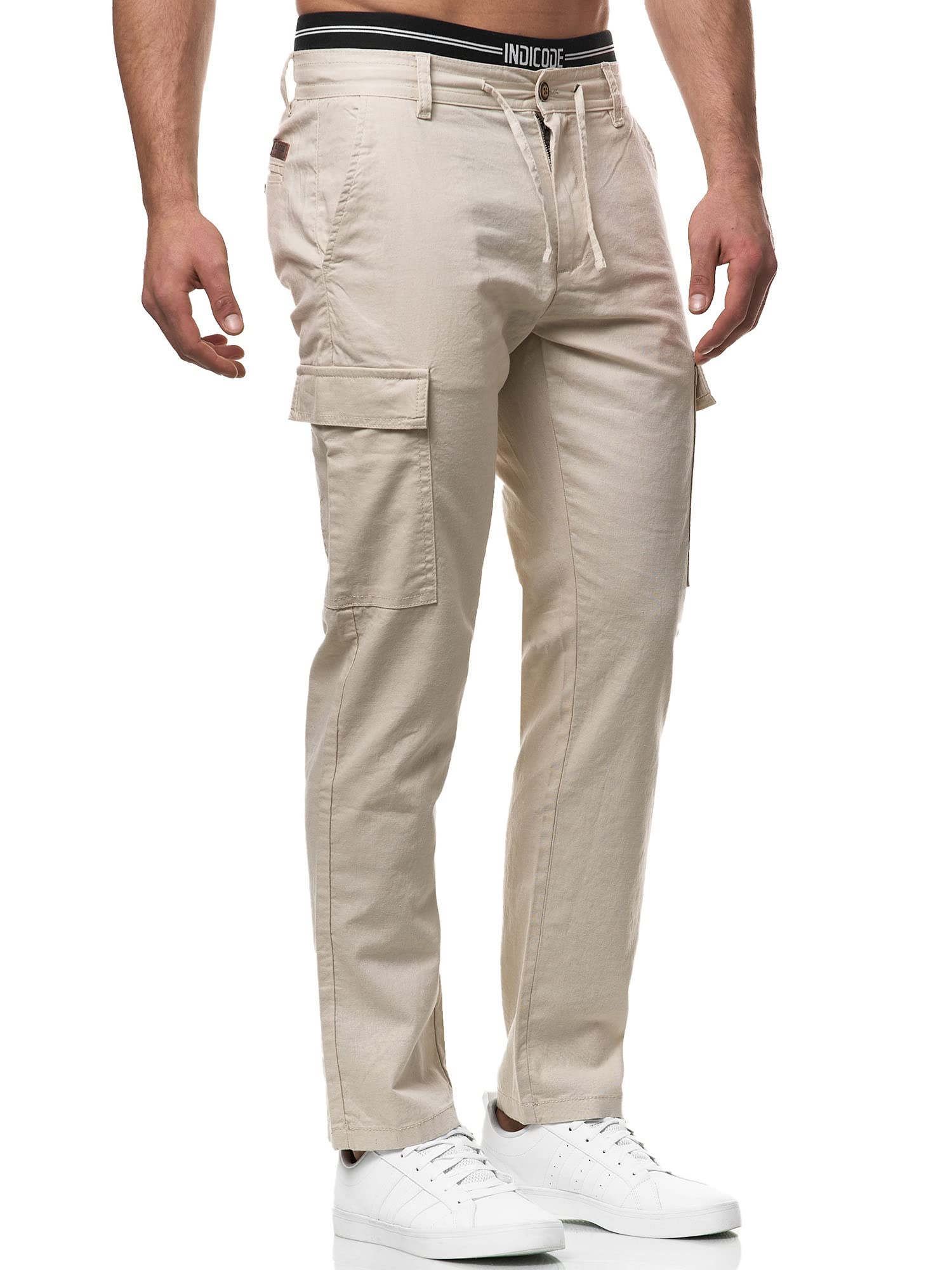 Indicode Herren Leonardo Cargohose aus Leinen & Baumwolle Atmungsaktiv | Atmungsaktive Cargohose aus Leinen und Baumwolle, Herrenhose, Stoffhose, Arbeitshose, Outdoorhose, Freizeithose für Männer