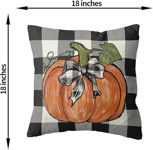 Miniatura 6 de Juego de 2 fundas de almohada de otoño de 18 x 18 pulgadas, decoración de otoño, a cuadros, calabaza, para exteriores, otoño, Acción de Gracias,