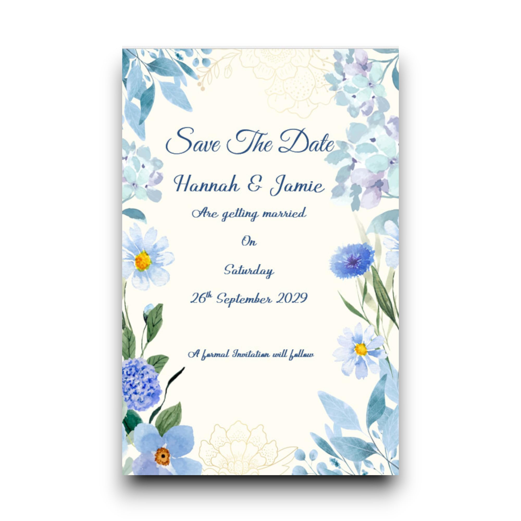 Personalised Blue Floral Save The Date Wedding Cards with Envelopes SD81 (100)