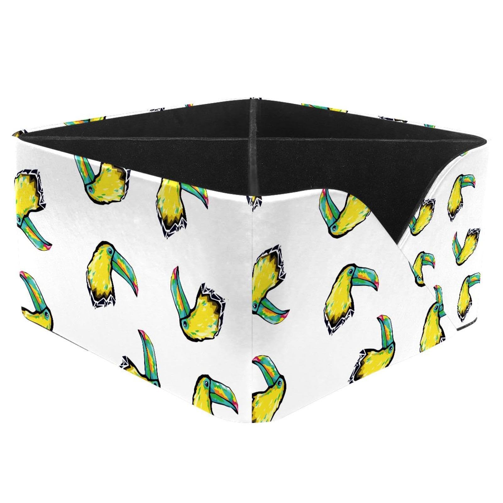 KengjuTesu Bird Toucan Pattern Desktop Organizer Pen Holder, Rectangular Pencil Cup for Office, Study and Makeup Stations