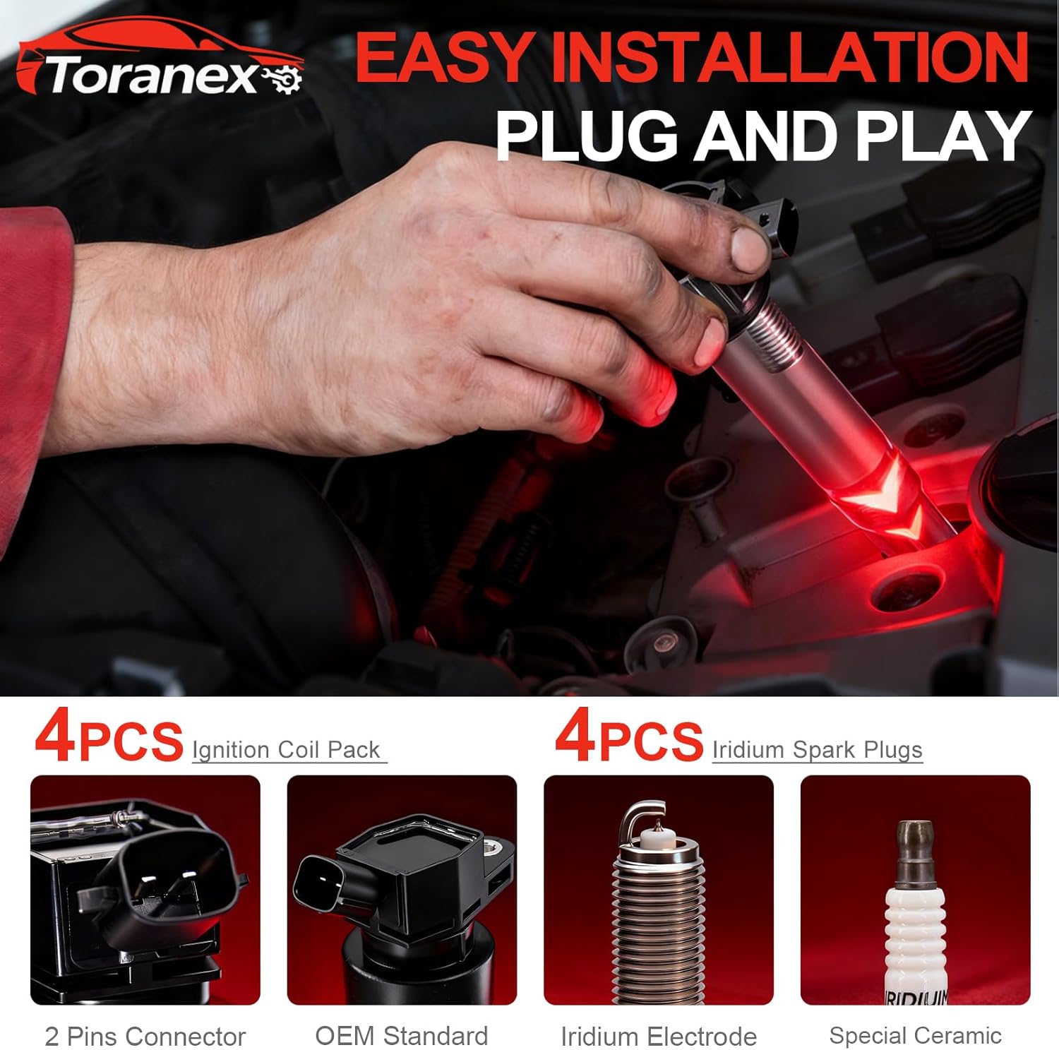 Sets of 4 Ignition Coil Pack UF652 and Iridium Spark Plugs 93815 Compatible with Hyundai Accent Veloster Kia Rio Soul 1.6L 2.0L L4 Replaces 273012B100 C1803 GN10634 5C1860